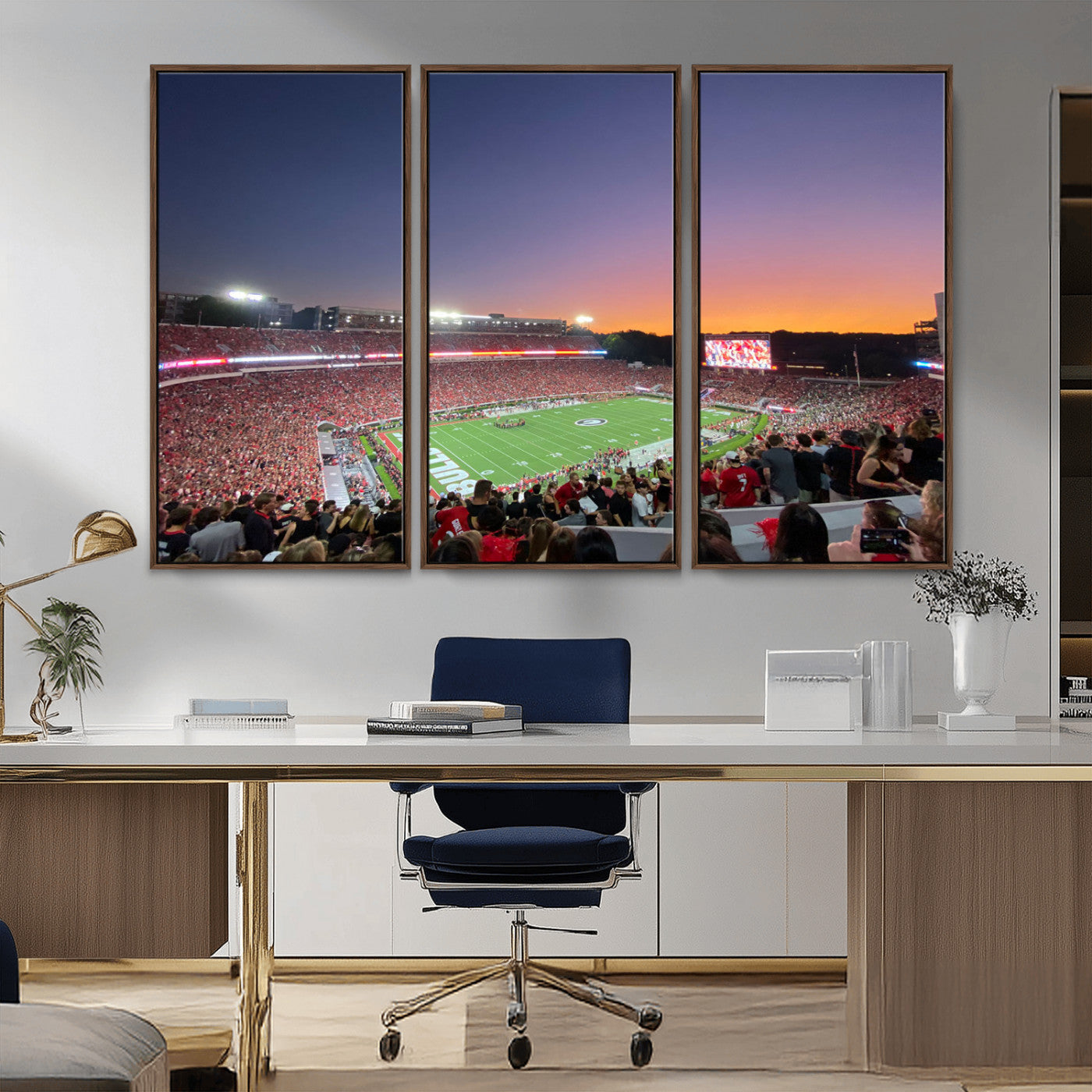 25139565-MGV-CV-48X32-3P-Dooley Stadium Wall Art Print, Sports Arena Canvas Wall Art, Dooley Field at Sanford Stadium Canvas Print, Modern Athletic Field Art Printing