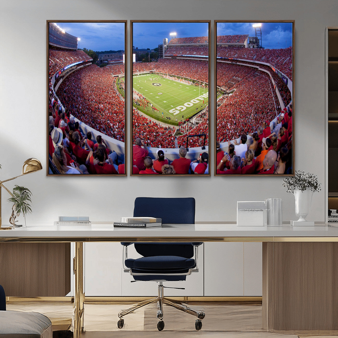 10244378-MGV-CV-48X32-3P-Dooley Stadium Wall Art Print, Sports Arena Canvas Wall Art, Dooley Field at Sanford Stadium Canvas Print, Modern Athletic Field Art Printing