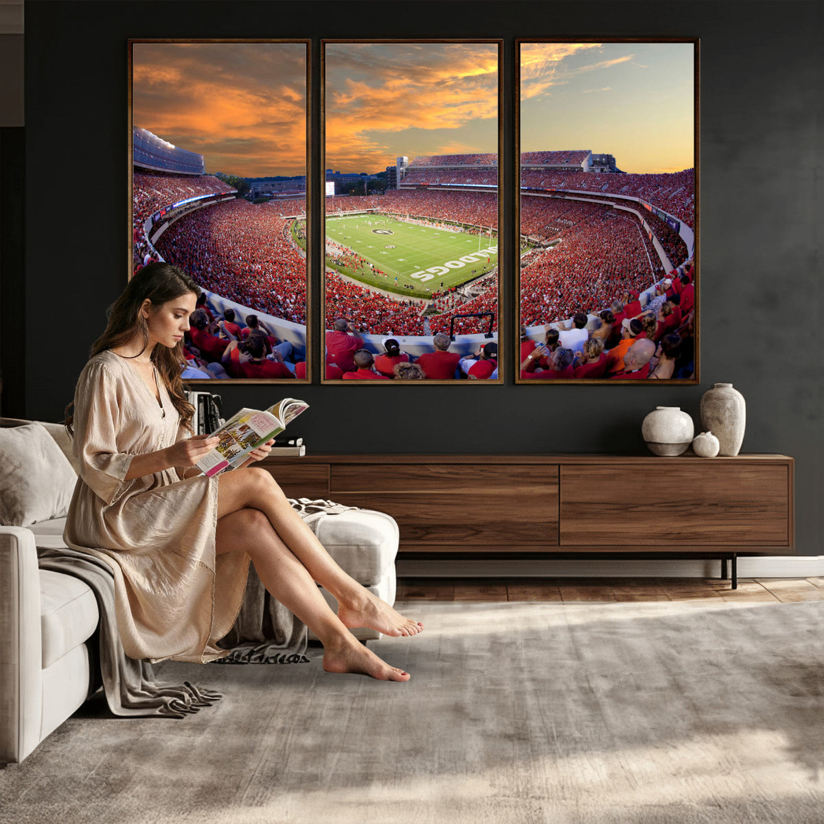 73680988-MGV-CV-36X24 - Dooley Stadium Wall Art, Sports Arena Canvas Print, Dooley Field, Framed and Ready to Hang