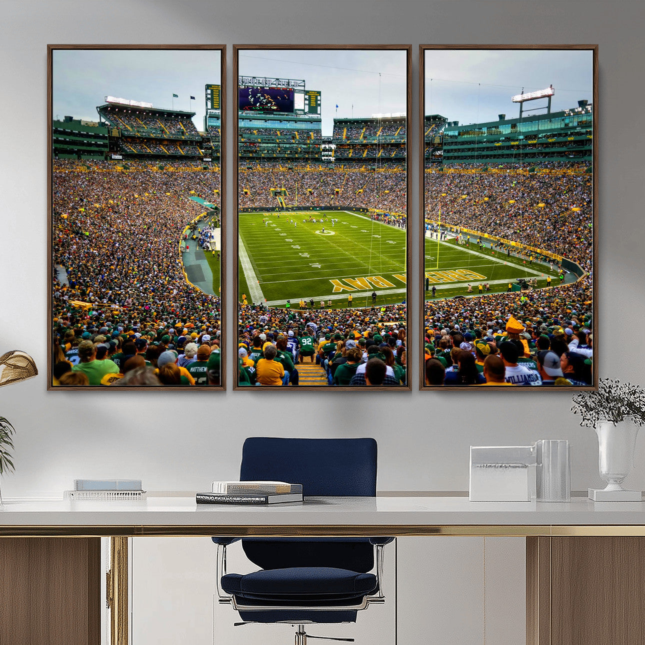 GBP101-MGV-FC-48X32-3P - Green Bay Packers Lambeau Field Stadium Wall Art Canvas Print, Iconic NFL Football Stadium Artwork, Wisconsin Sports Home Decor