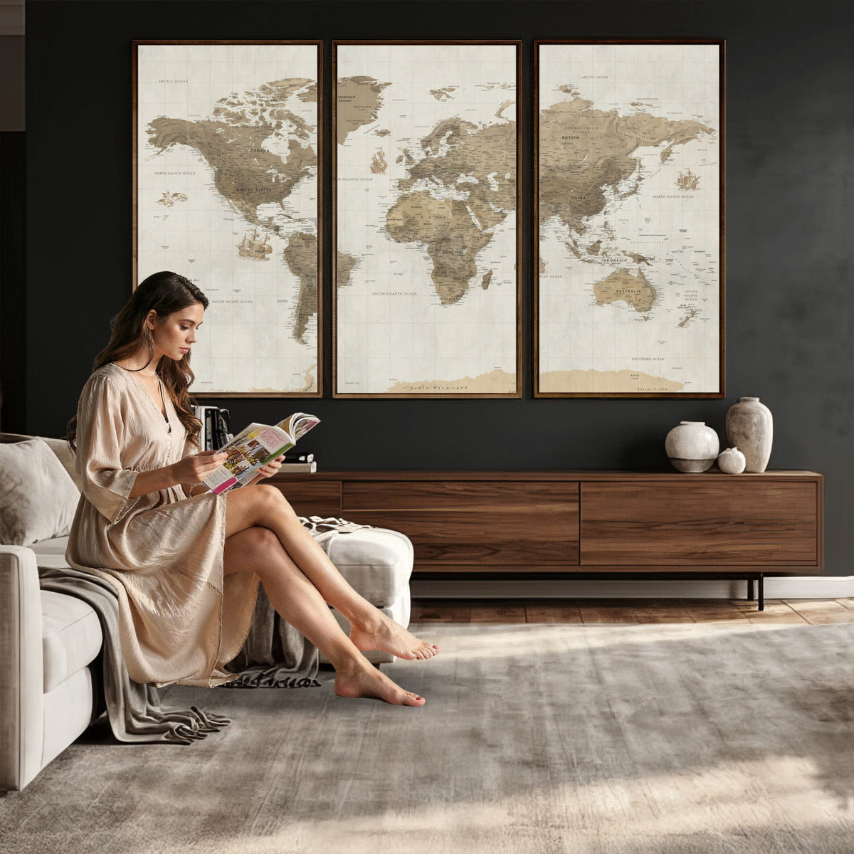 28283260-MGV-CV-36X24 - Detailed World Map Wall Art Canvas Print