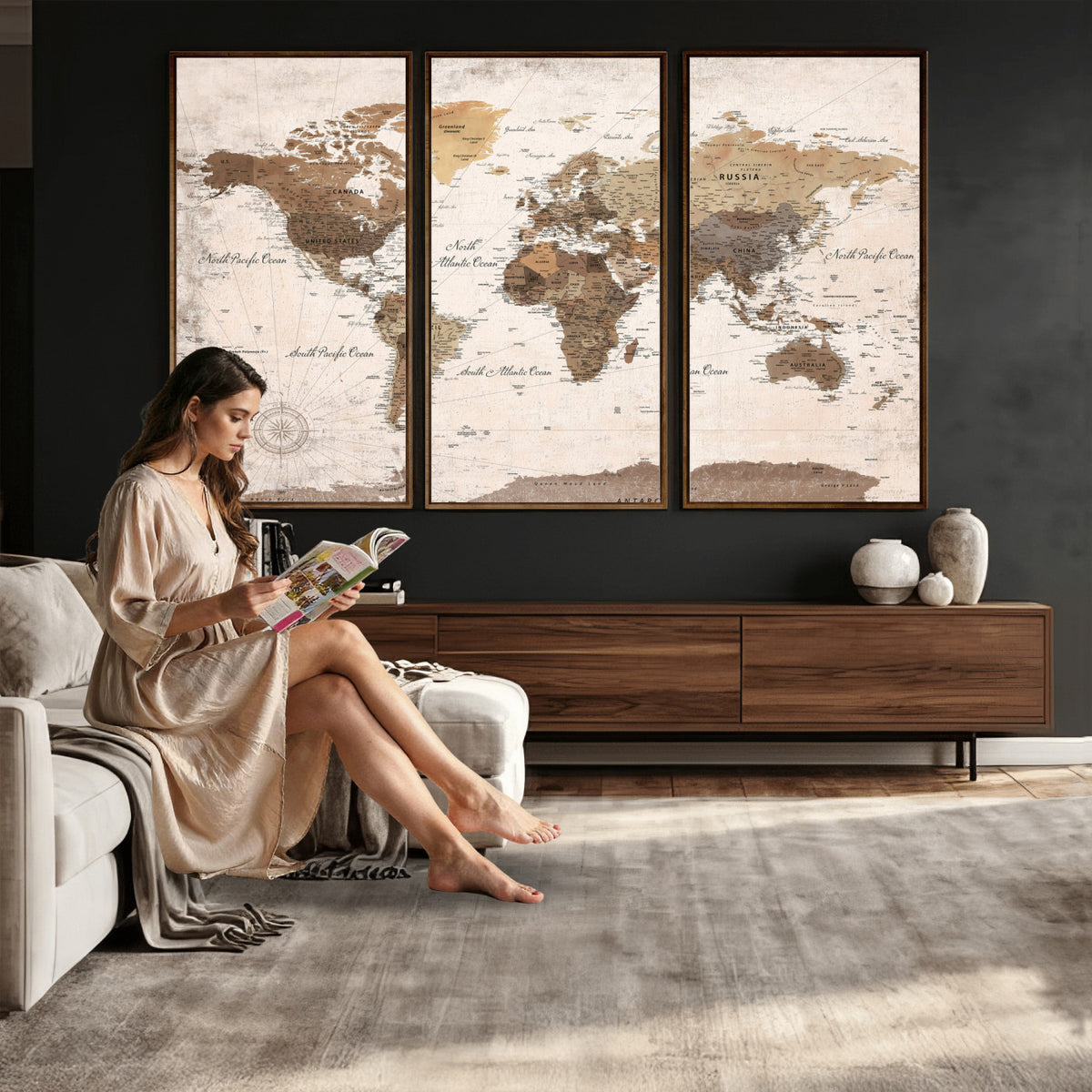 38923639-MGV-CV-36X24 - World Map Wall Art Canvas Print, Modern Decorative Framed Map Artwork Prints for Living Room, Office, Bedroom Wall Decor