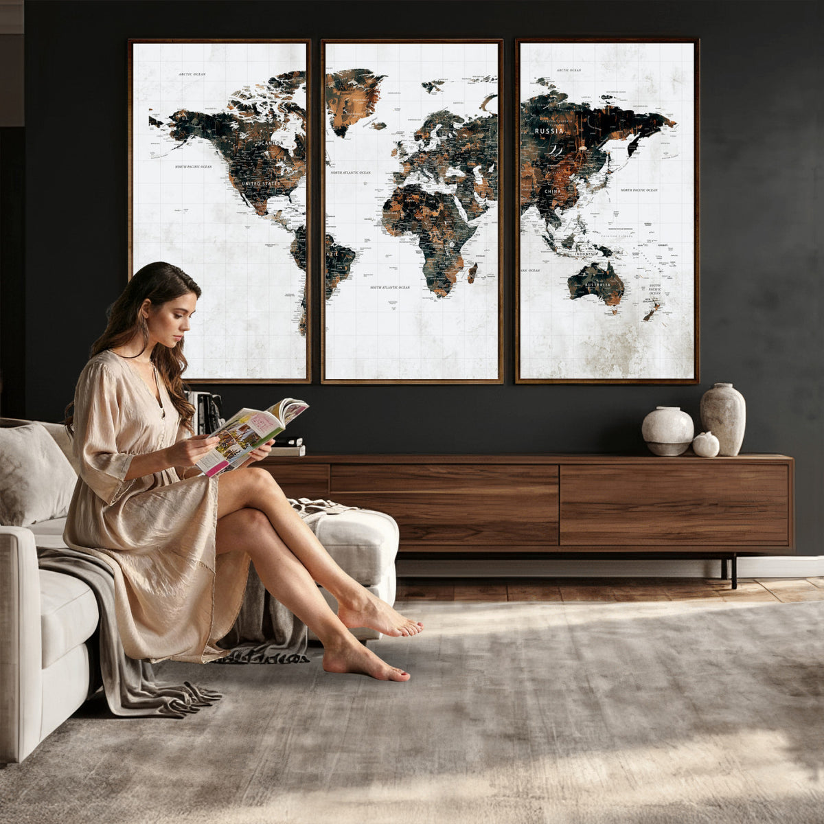 60008766-MGV-CV-36X24 - Large World Map Canvas Print – Framed Travel Map Wall Art