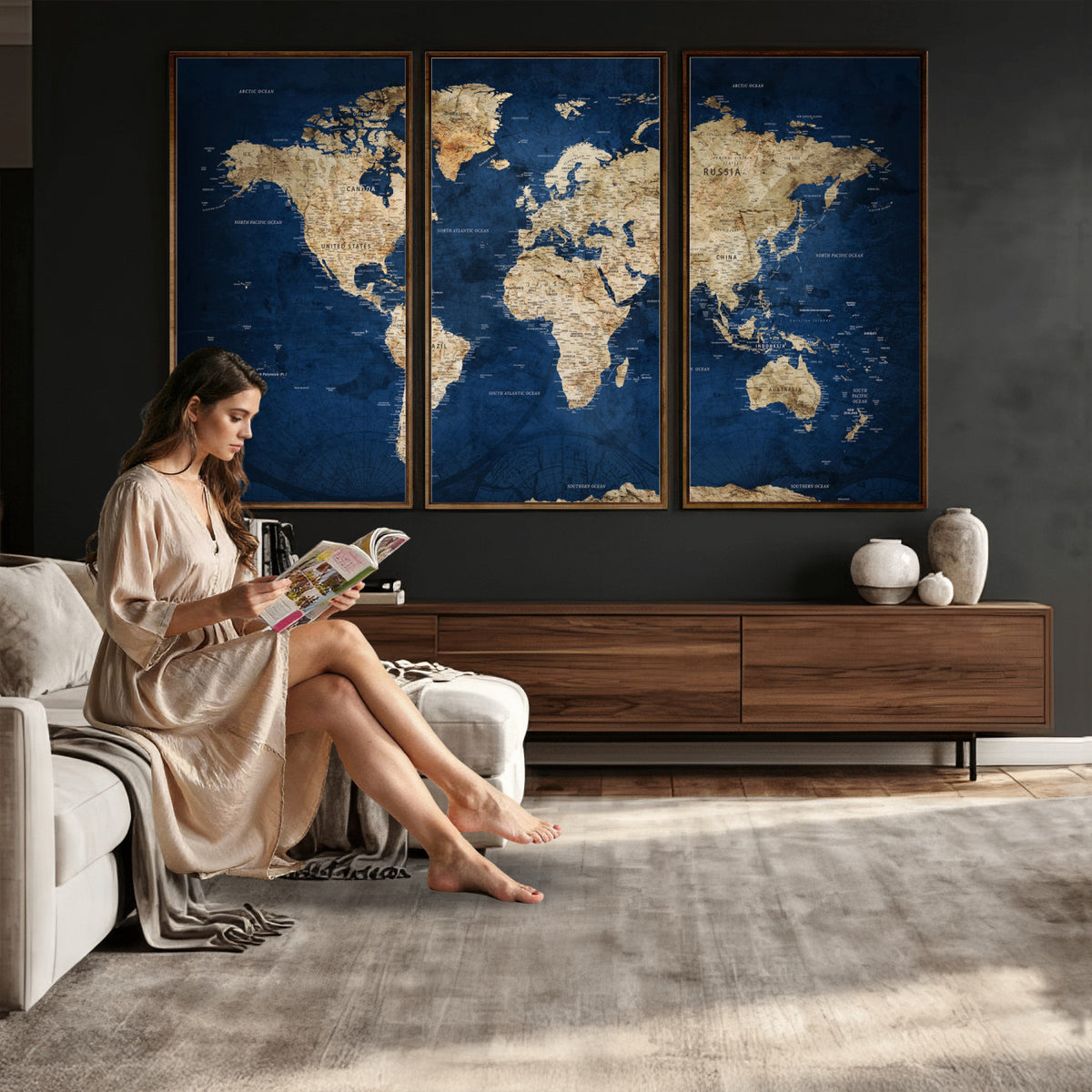 57503519-MGV-CV-36X24 - World Map Canvas Print – Framed Travel Map Wall Art for
