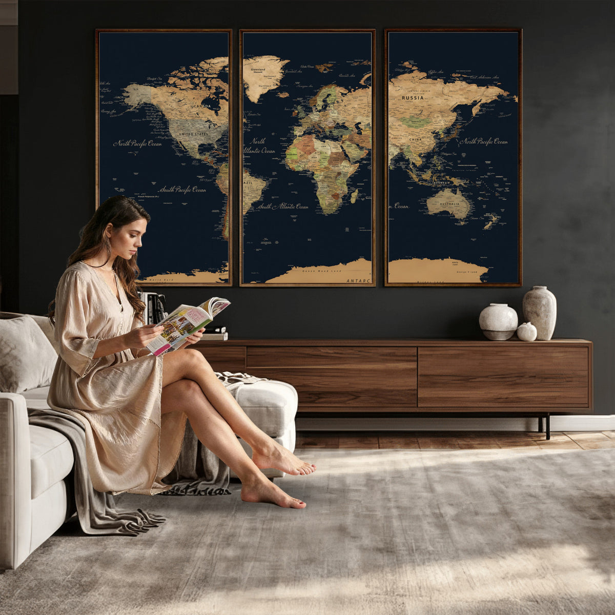 94449133-MGV-CV-36X24 - Vintage World Map Canvas on the Dark Background Wall Art