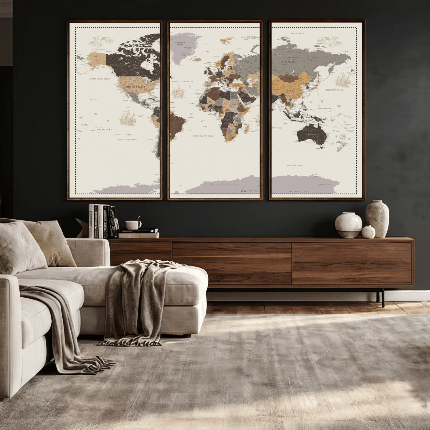58777746-MGV-CV-36X24 - World Map Wall Art Canvas Print, Modern Decorative Framed Map Artwork Prints for Living Room, Office, Bedroom Wall Decor