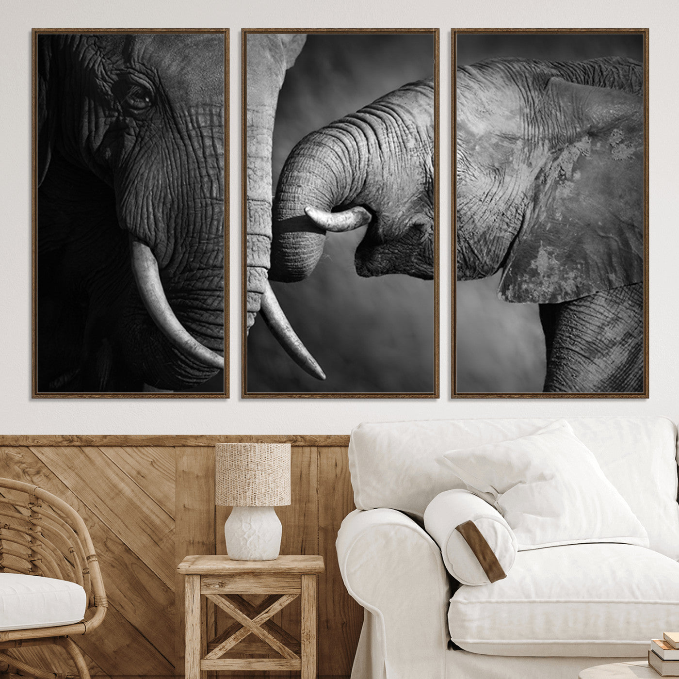 42691-MGV-CV-36X24-Elephant Family Wall Art Canvas, Framed Elephant Family Canvas Print