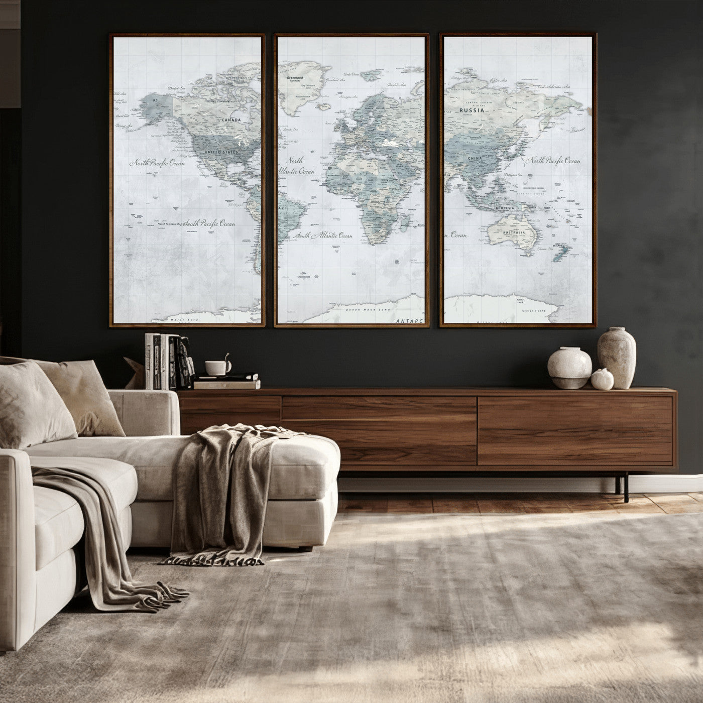 71091917-MGV-CV-36X24 - World Map Wall Art Canvas Print, Modern Decorative Framed Map Artwork Prints for Living Room, Office, Bedroom Wall Decor