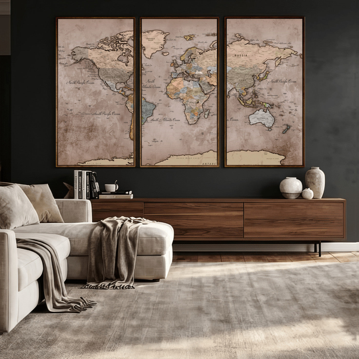 91471273-MGV-CV-36X24 - World Map Wall Art Canvas Print, Modern Decorative Framed Map Artwork Prints for Living Room, Office, Bedroom Wall Decor