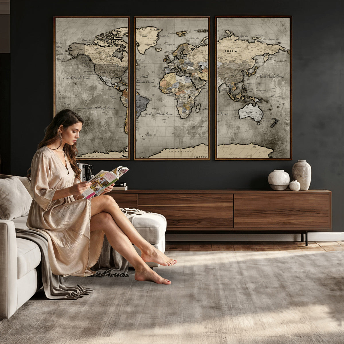 85218700-MGV-CV-36X24 - World Map Canvas Print, Detailed Map of the World Wall Art