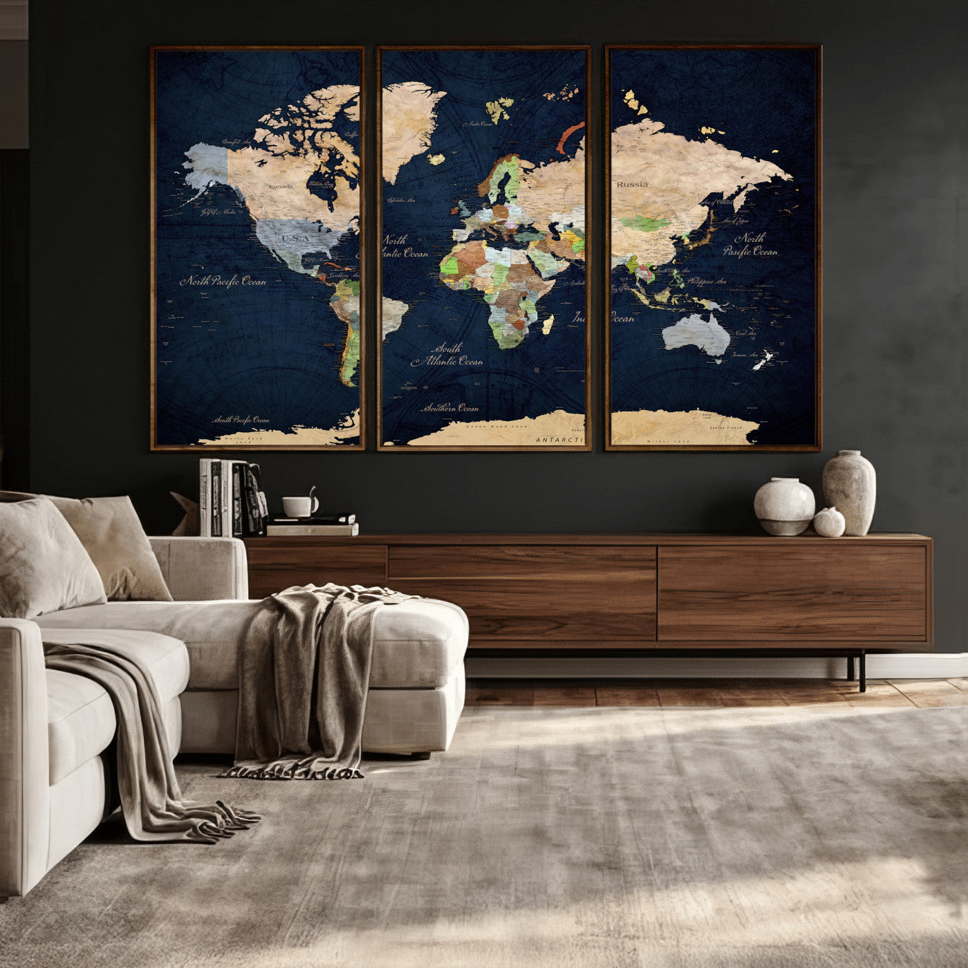 76603563-MGV-CV-36X24 - World Map Wall Art Canvas Print, Modern Decorative Framed Map Artwork Prints for Living Room, Office, Bedroom Wall Decor