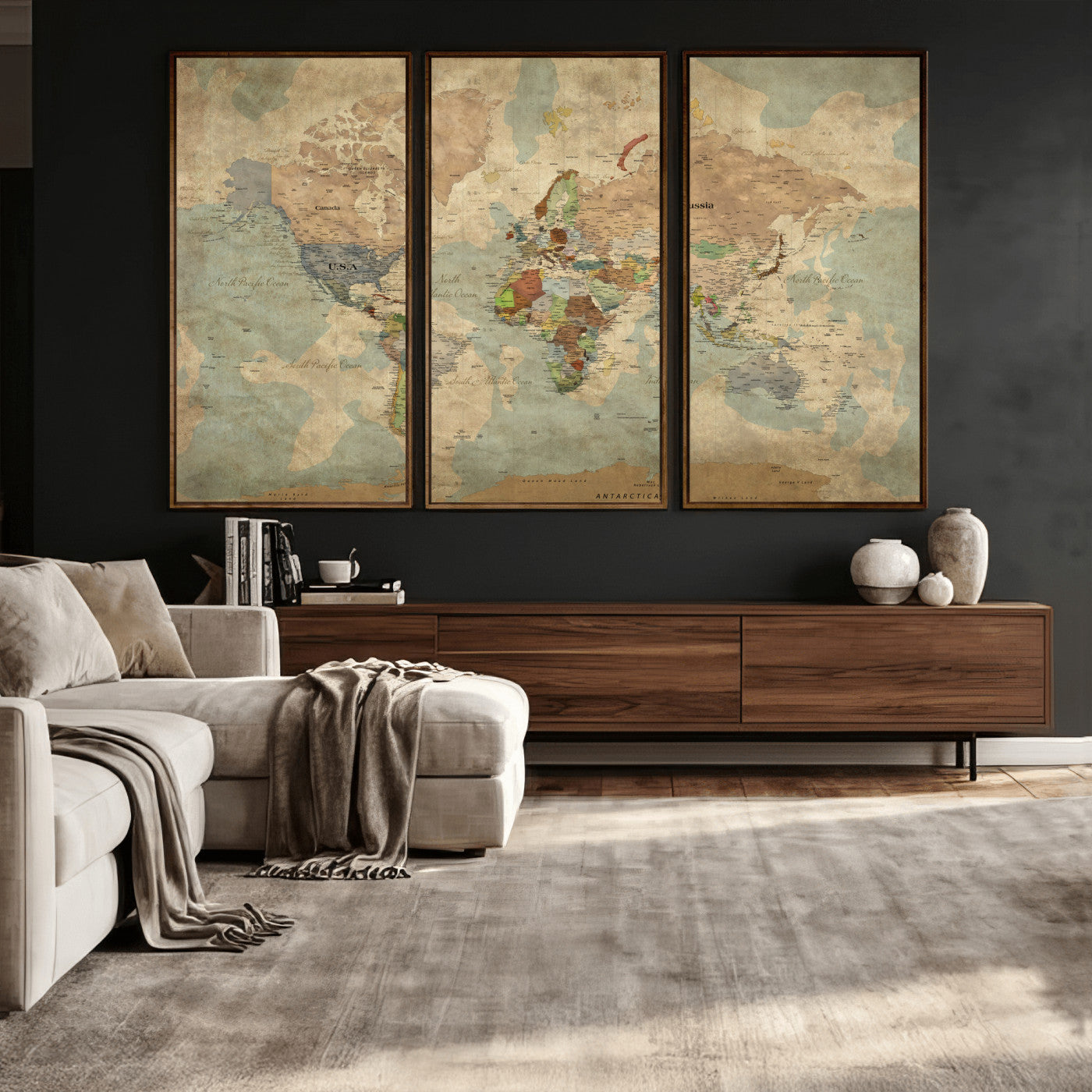 31492148-MGV-CV-36X24 - World Map Wall Art Canvas Print, Modern Decorative Framed Map Artwork Prints for Living Room, Office, Bedroom Wall Decor