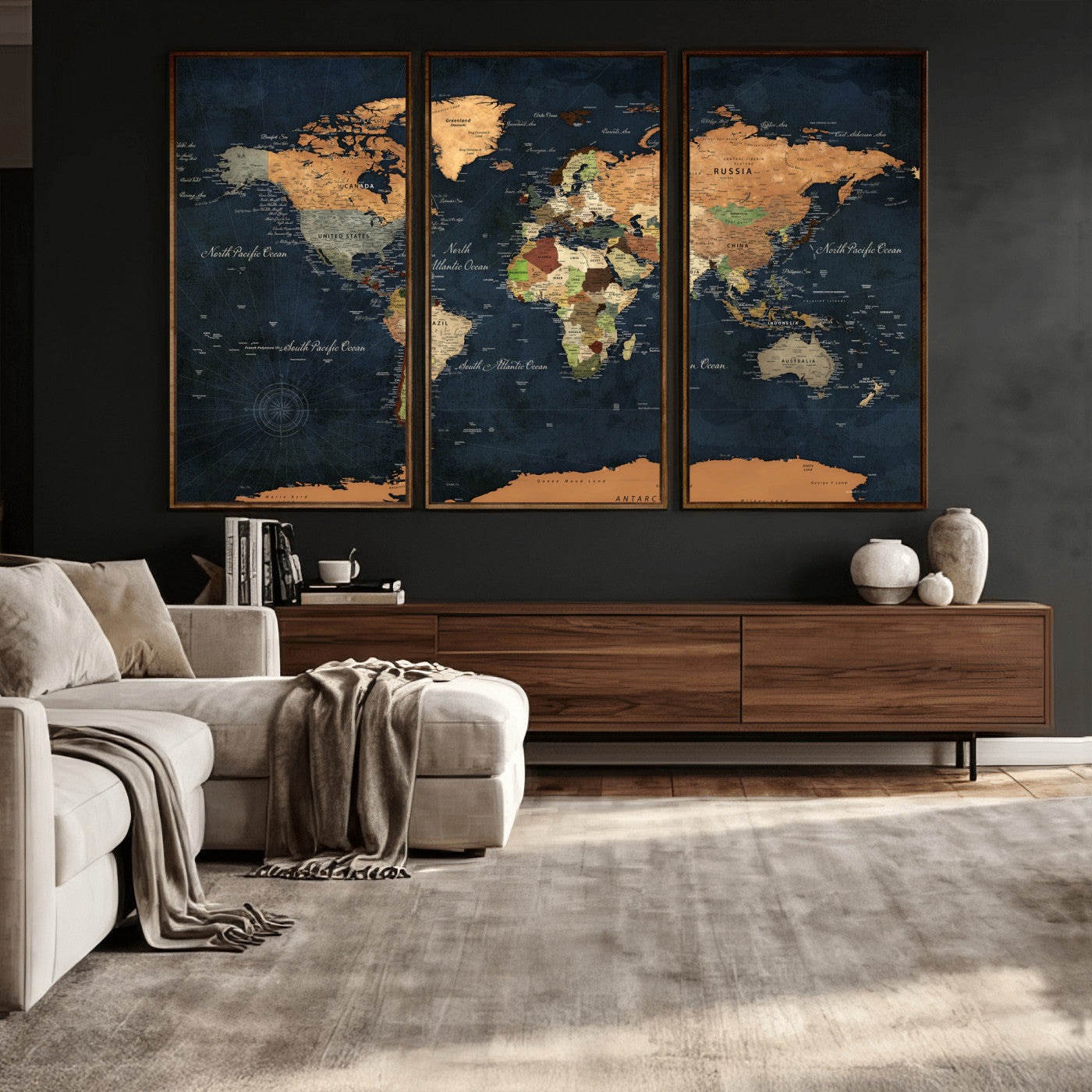 53717402-MGV-CV-36X24 - World Map Wall Art Canvas Print, Modern Decorative Framed Map Artwork Prints for Living Room, Office, Bedroom Wall Decor