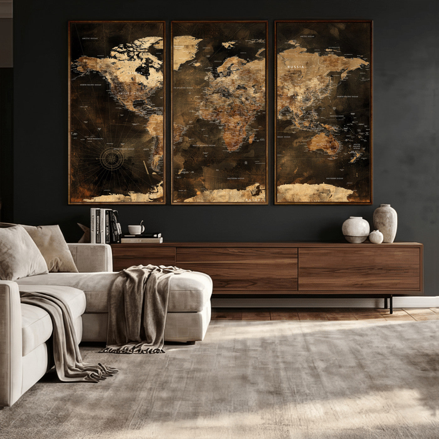 97742922-MGV-CV-36X24 - World Map Wall Art Canvas Print, Modern Decorative Framed Map Artwork Prints for Living Room, Office, Bedroom Wall Decor