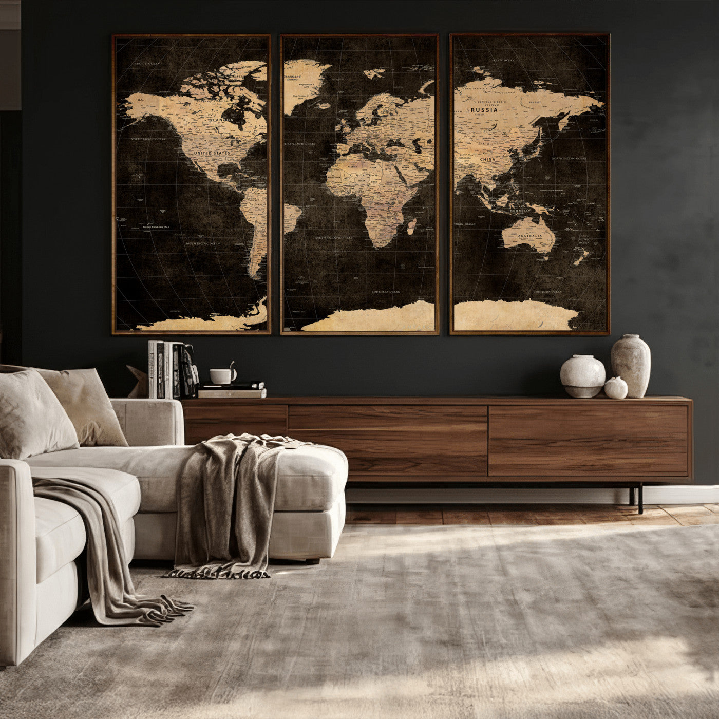 17790470-MGV-CV-36X24 - World Map Wall Art Canvas Print, Modern Decorative Framed Map Artwork Prints for Living Room, Office, Bedroom Wall Decor