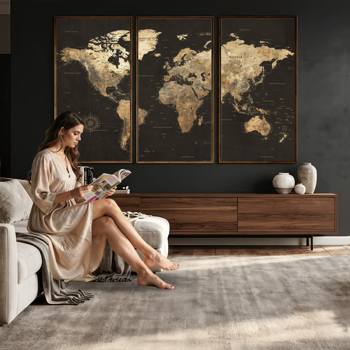 70985630-MGV-CV-36X24 - Framed World Map with Pin Canvas Print – Detailed World Map