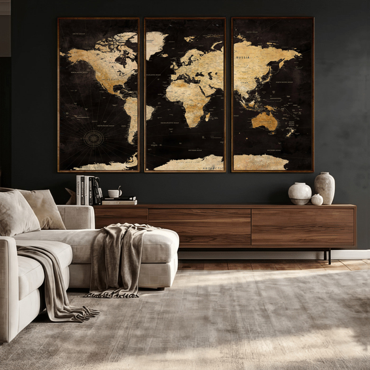 70468159-MGV-CV-36X24 - World Map Wall Art Canvas Print, Modern Decorative Framed Map Artwork Prints for Living Room, Office, Bedroom Wall Decor
