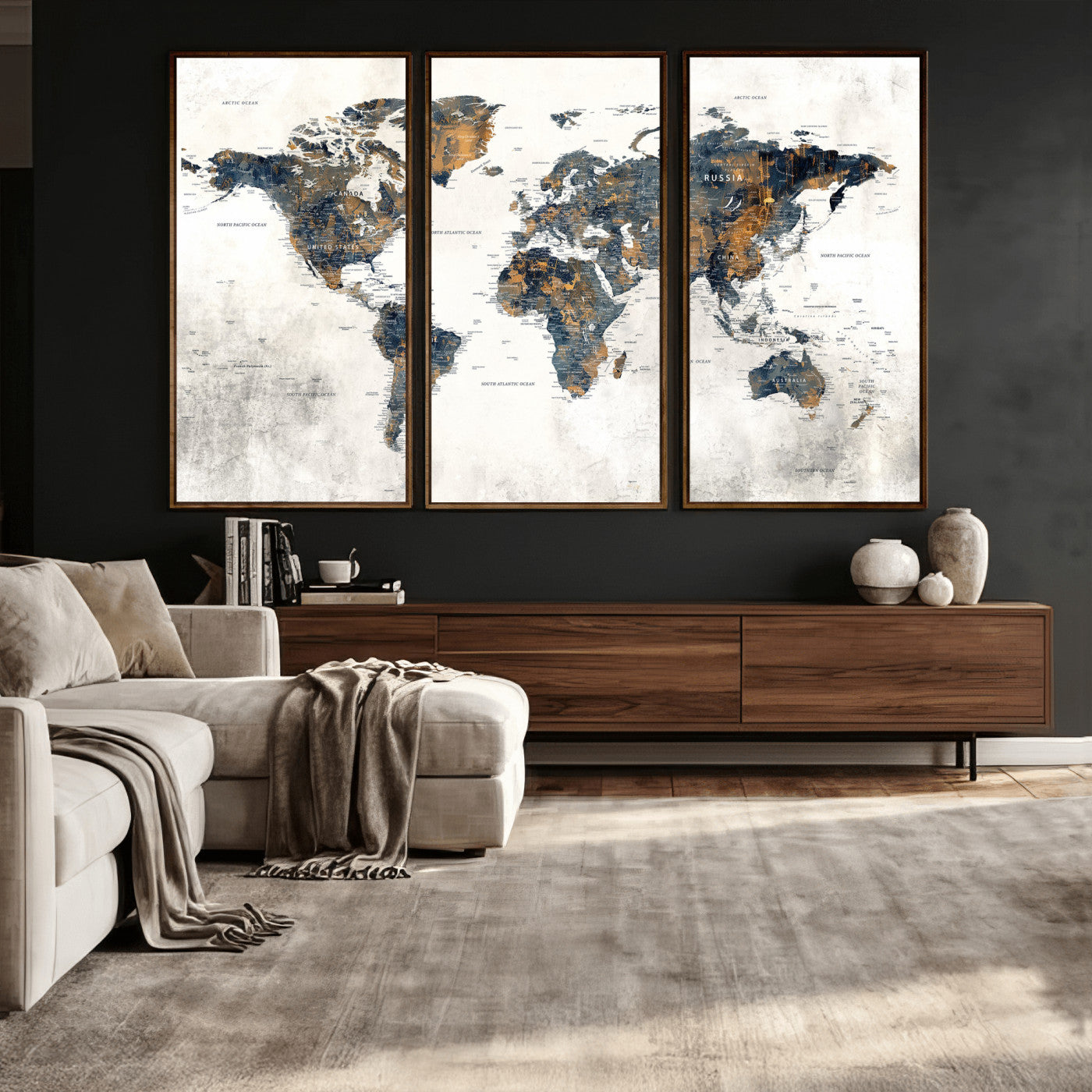 52451147-MGV-CV-36X24 - World Map Wall Art Canvas Print, Modern Decorative Framed Map Artwork Prints for Living Room, Office, Bedroom Wall Decor