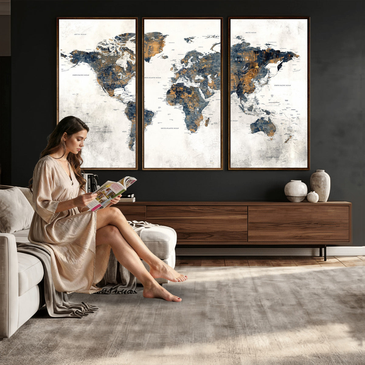 52451147-MGV-CV-36X24 - World Map Wall Art Canvas Print for Office Wall Decor