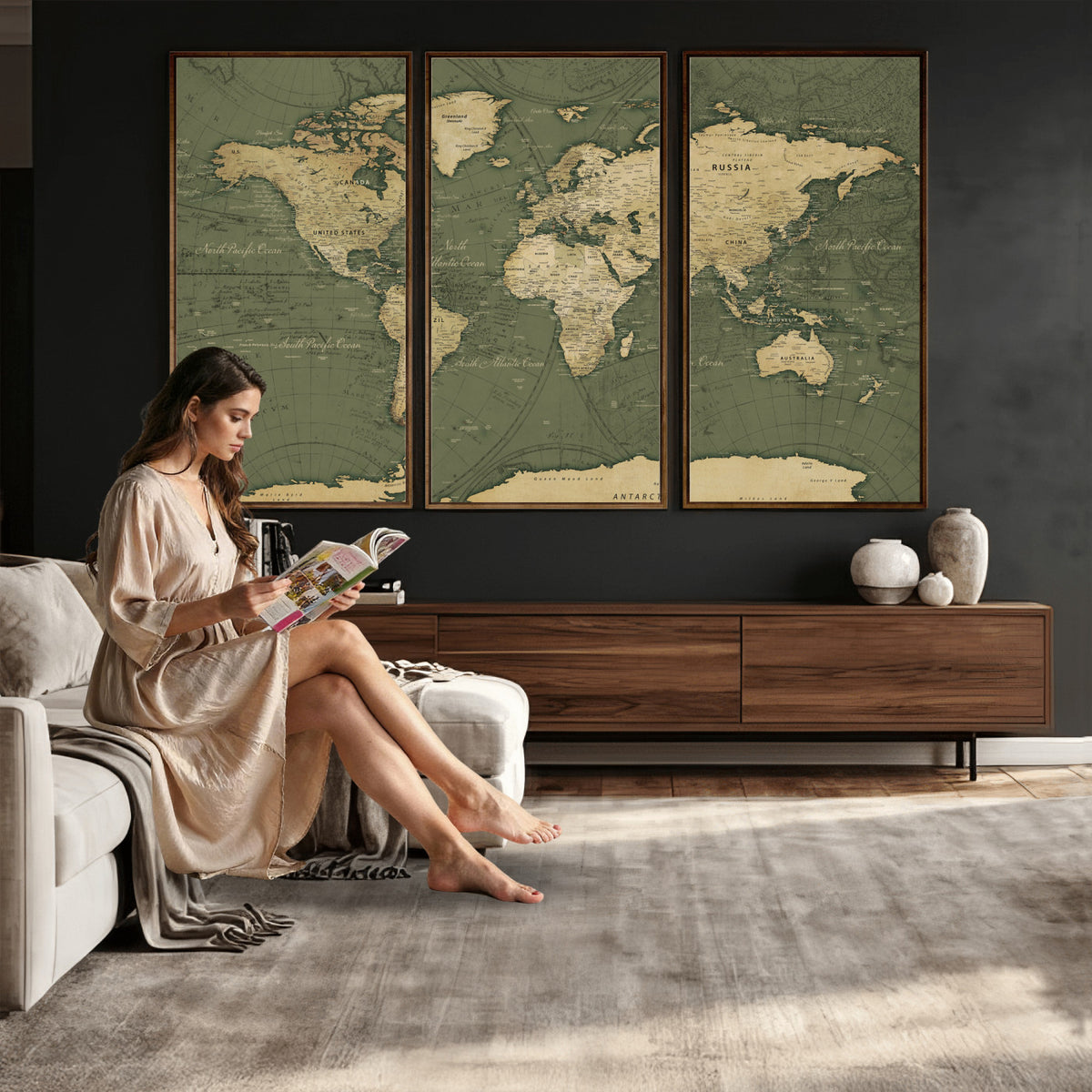 75846040-MGV-CV-36X24 - Large World Map Canvas Wall Art Print for Study Room Decor -