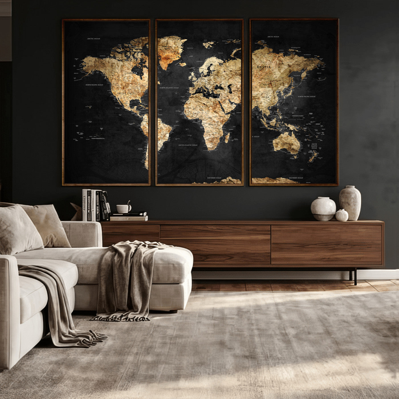 23568589-MGV-CV-36X24 - World Map Wall Art Canvas Print, Modern Decorative Framed Map Artwork Prints for Living Room, Office, Bedroom Wall Decor