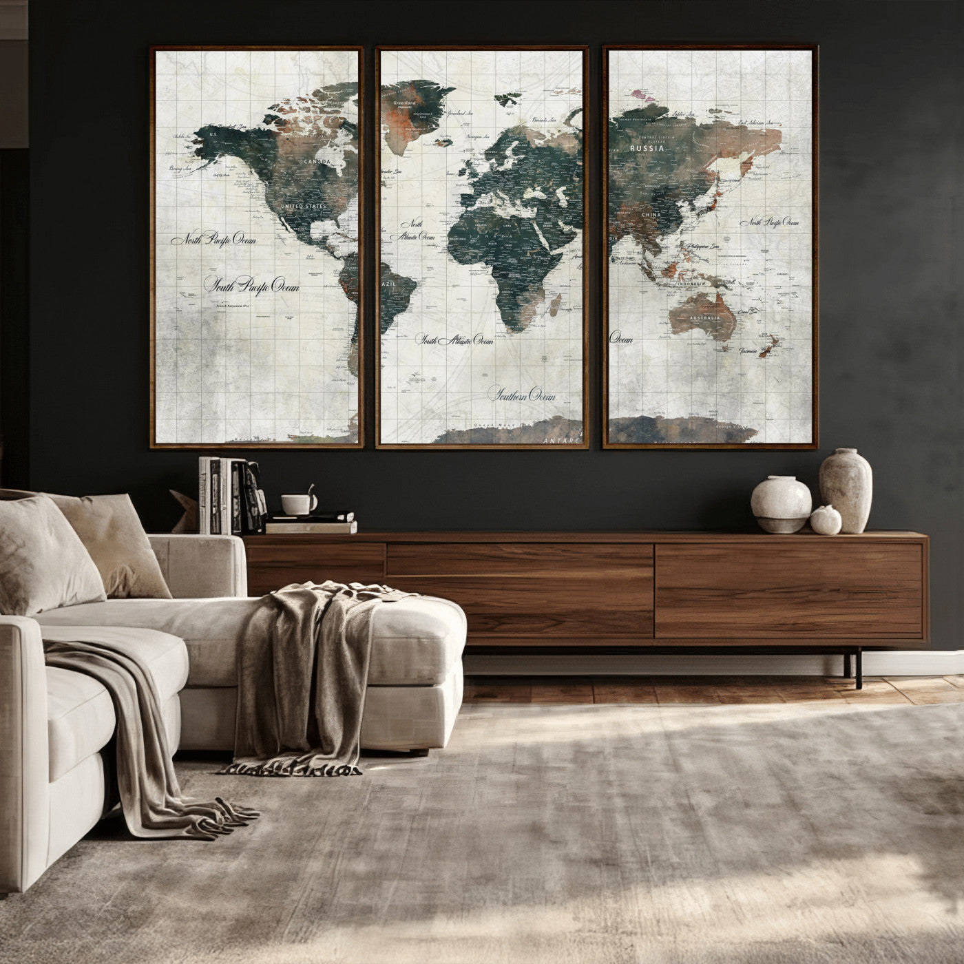91179593-MGV-CV-36X24 - World Map Wall Art Canvas Print, Modern Decorative Framed Map Artwork Prints for Living Room, Office, Bedroom Wall Decor