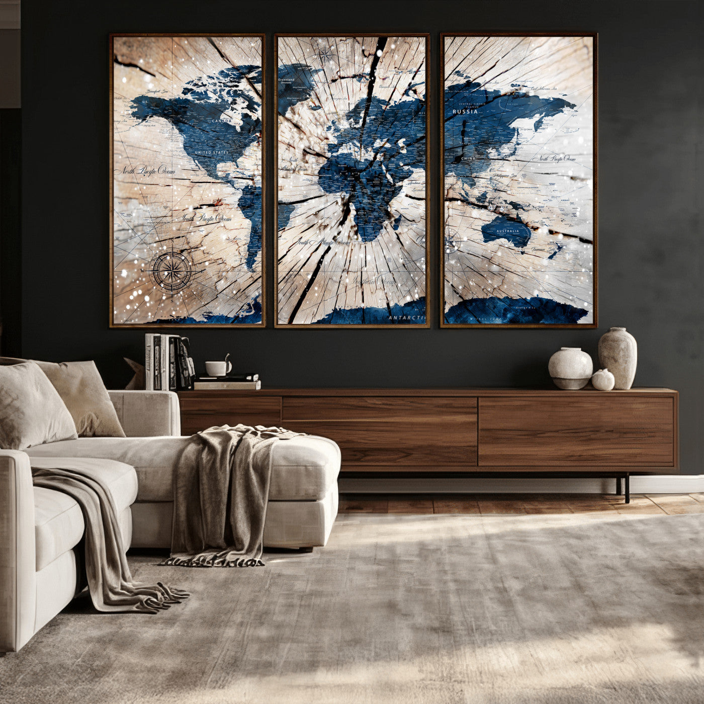 19478704-MGV-CV-36X24 - World Map Wall Art Canvas Print, Modern Decorative Framed Map Artwork Prints for Living Room, Office, Bedroom Wall Decor