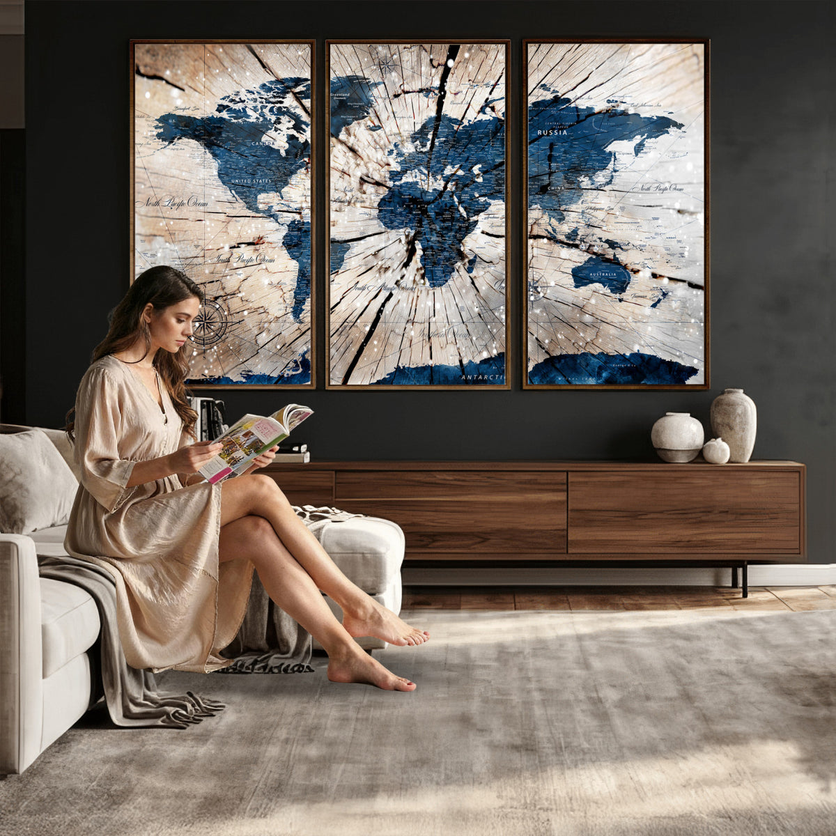 19478704-MGV-CV-36X24 - World Map Wall Art Canvas Print, Modern Decorative Framed Map Artwork Prints for Living Room, Office, Bedroom Wall Decor