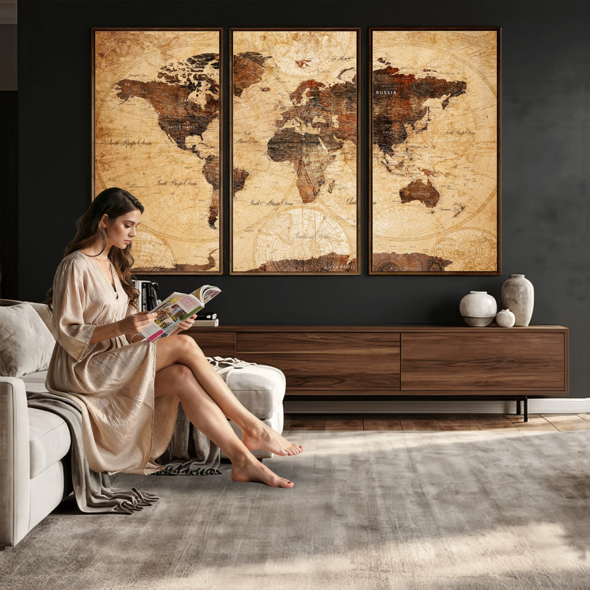 40760475-MGV-CV-36X24 - World Map Wall Art Canvas Print, Modern Decorative Framed Map Artwork Prints for Living Room, Office, Bedroom Wall Decor