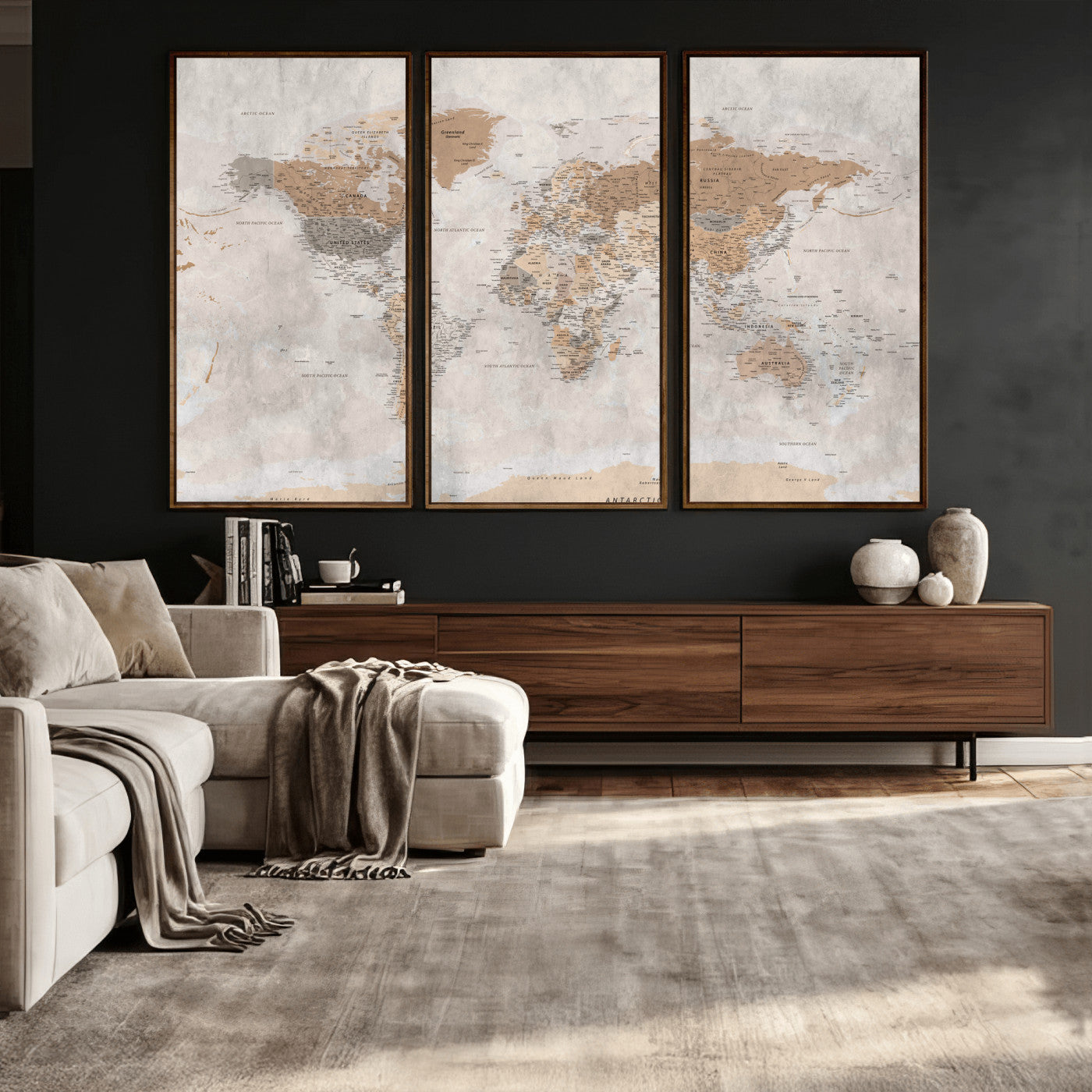 34051638-MGV-CV-36X24 - World Map Wall Art Canvas Print, Modern Decorative Framed Map Artwork Prints for Living Room, Office, Bedroom Wall Decor