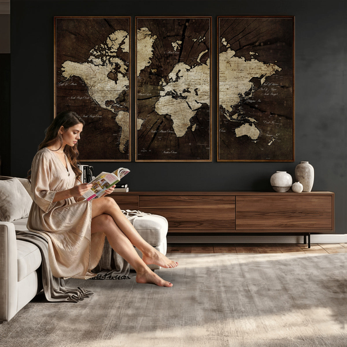 40991509-MGV-CV-36X24 - World Map Wall Art Canvas Print, Modern Decorative Framed Map Artwork Prints for Living Room, Office, Bedroom Wall Decor