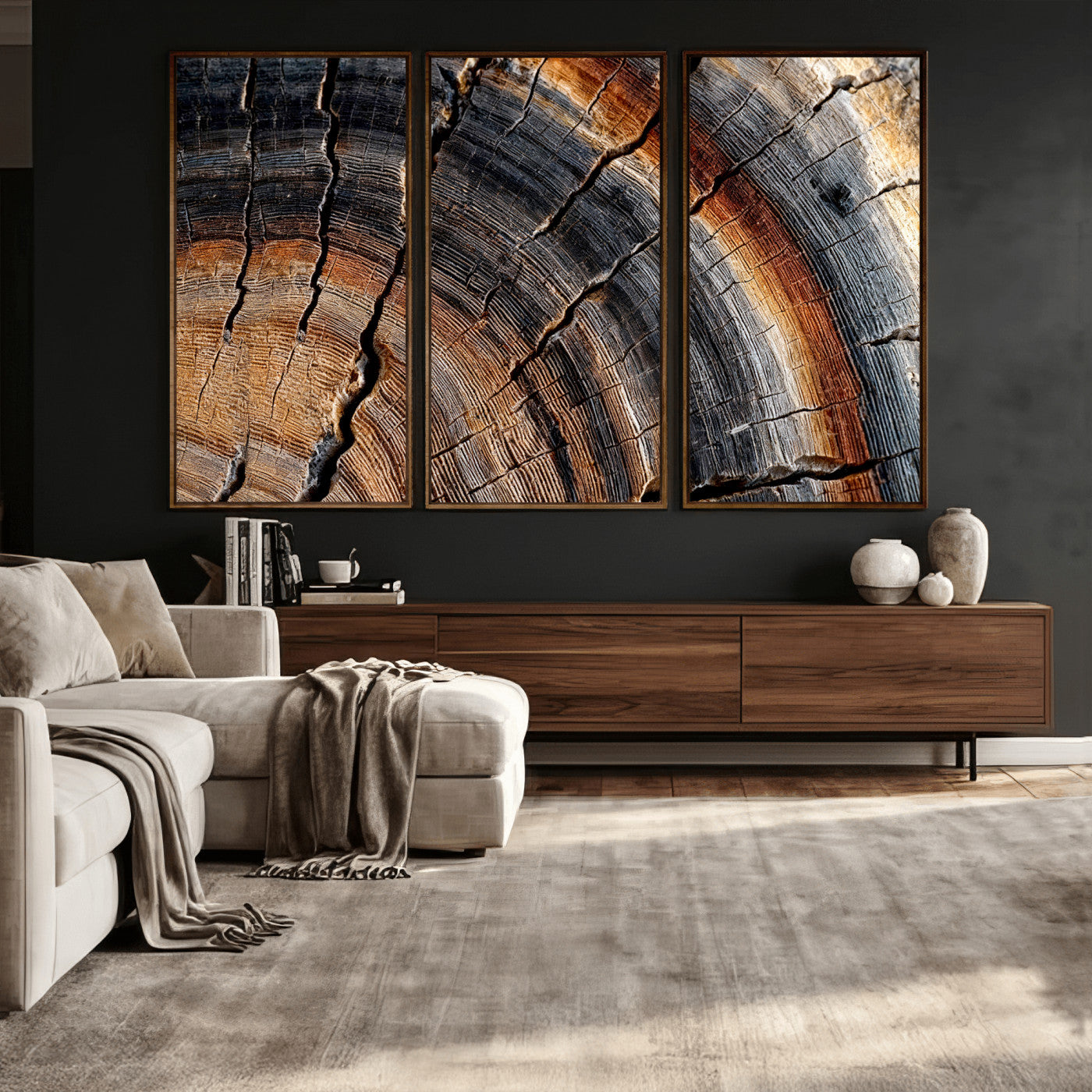 92693966E-MGV-CV-36X24 - Framed Large Abstract Wood Grain Canvas Print, Tree Ring Pattern Wall Art, Framed Canvas Ready to Hang