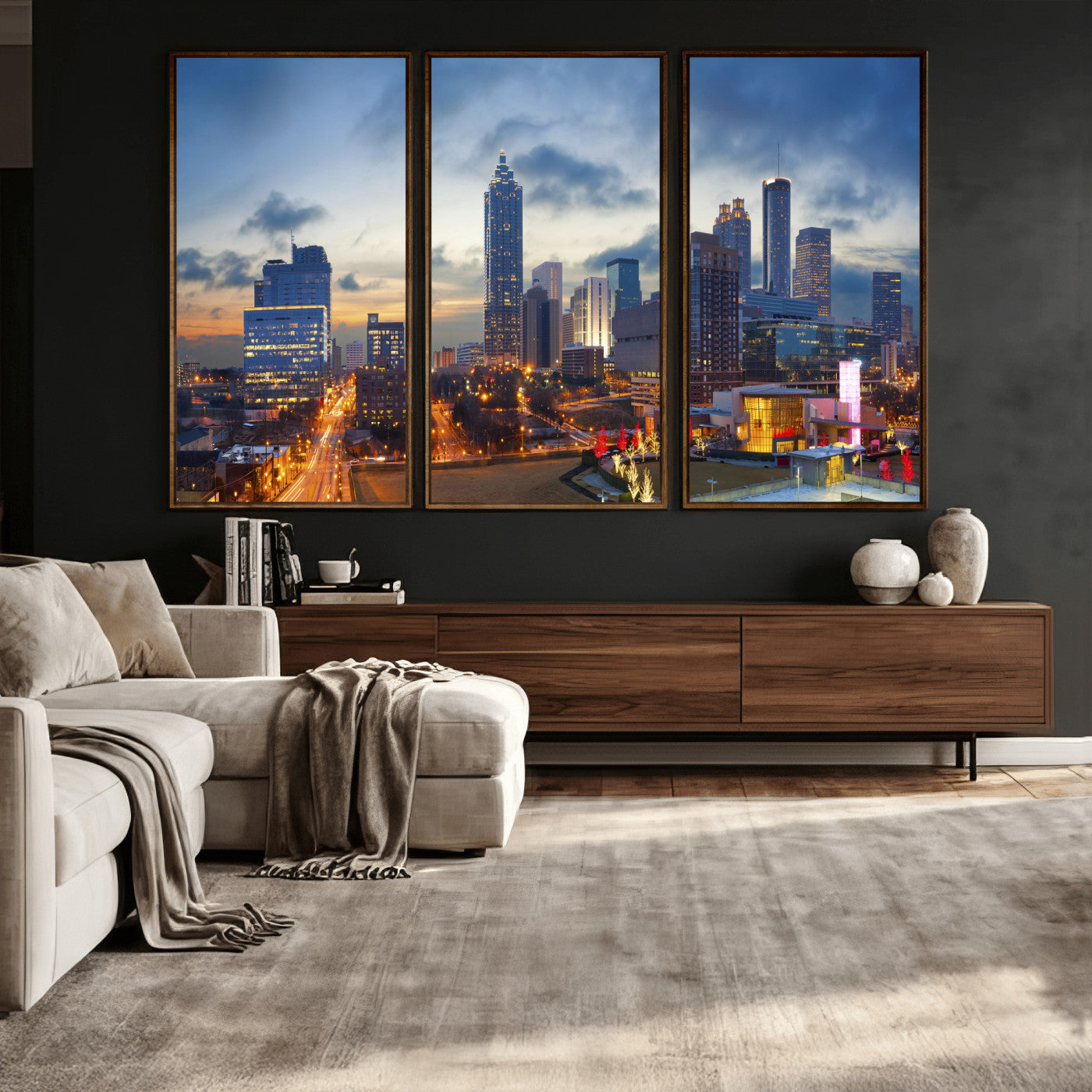 18461309-MGV-CV-36X24 - Atlanta Skyline Wall Art Canvas Print, Atlanta Downtown Night Cityscape Print for Modern Urban Wall Decor