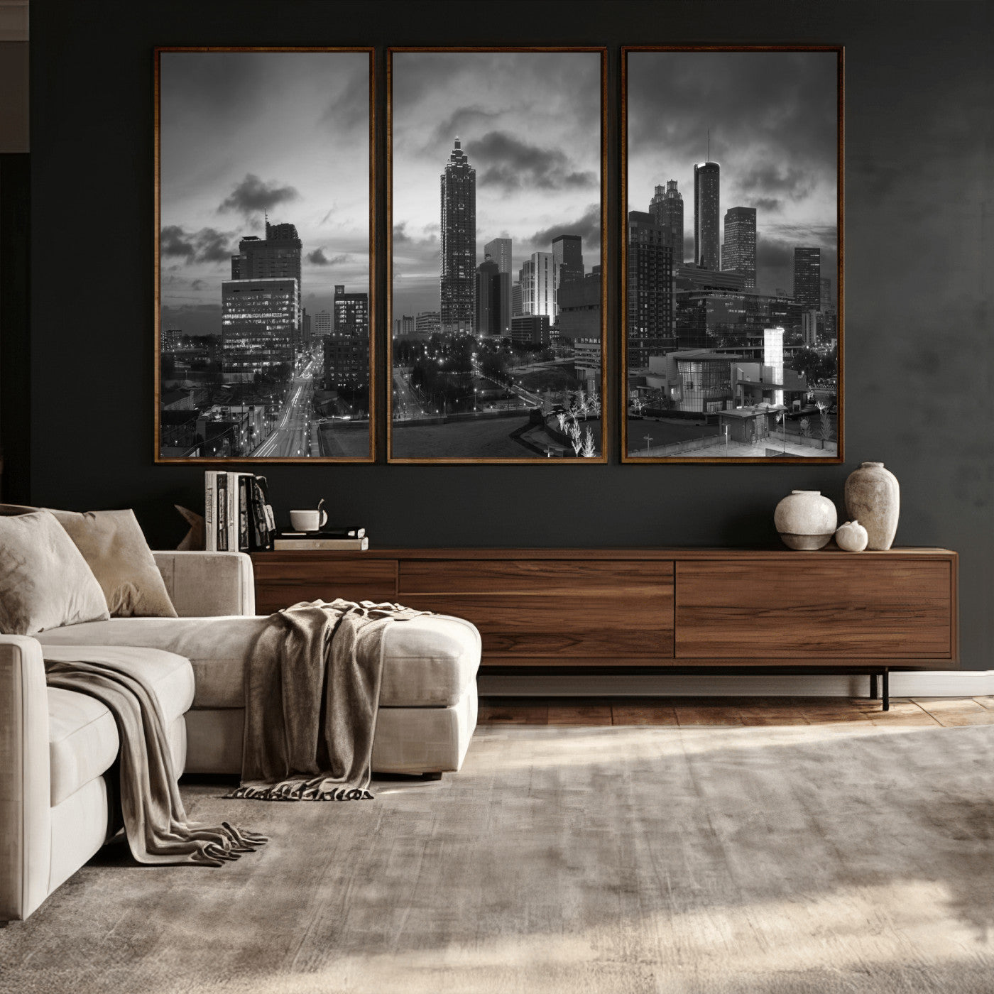 91959506-MGV-CV-36X24 - Atlanta Skyline Wall Art Canvas Print, Atlanta Downtown Night Cityscape Print for Modern Urban Wall Decor