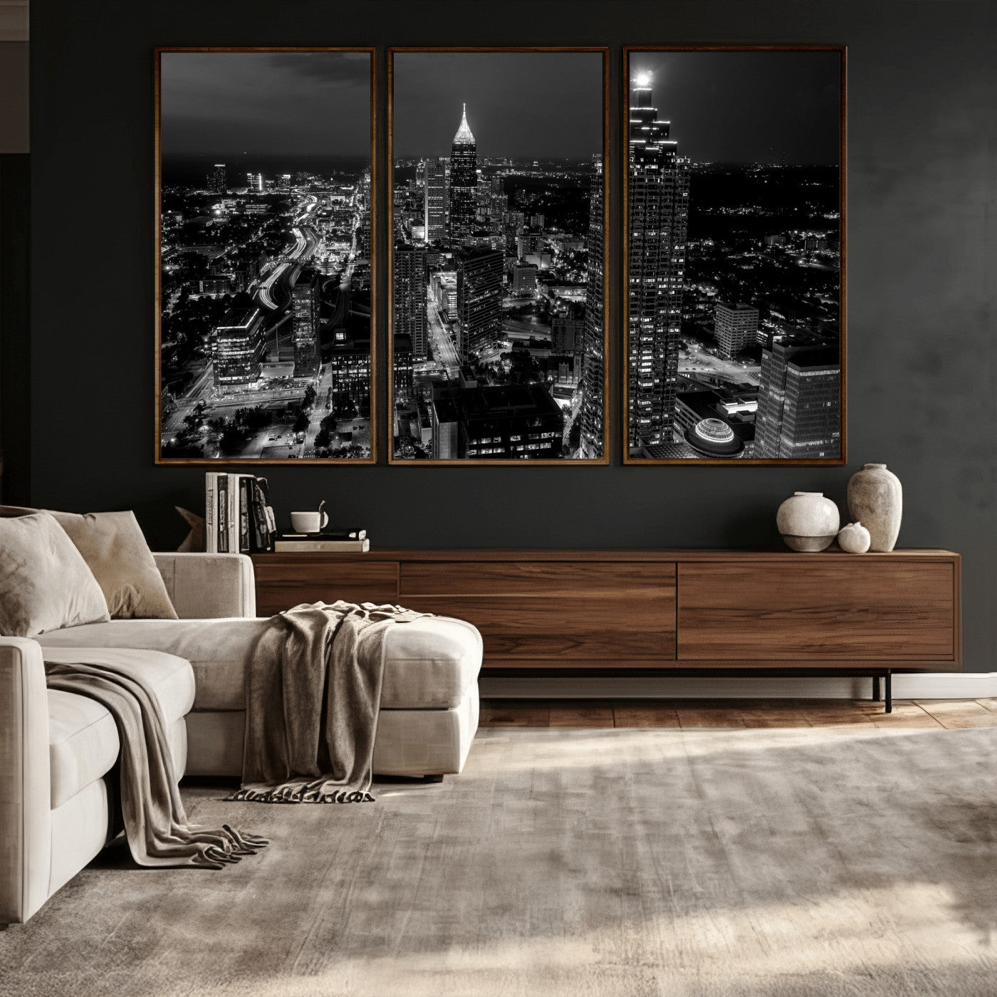 56773510-MGV-CV-36X24 - Atlanta Skyline Wall Art Canvas Print, Atlanta Downtown Night Cityscape Print for Modern Urban Wall Decor