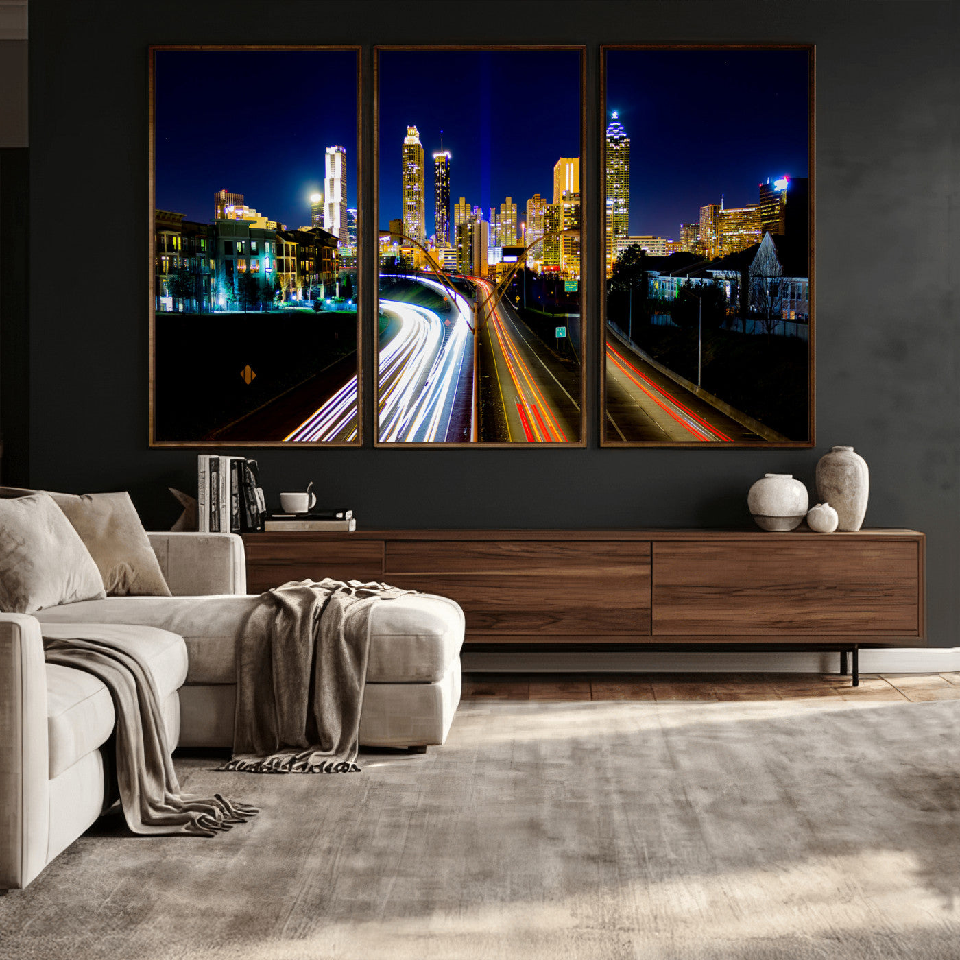 12967464-MGV-CV-36X24 - Atlanta Skyline Wall Art Canvas Print, Atlanta Downtown Night Cityscape Print for Modern Urban Wall Decor