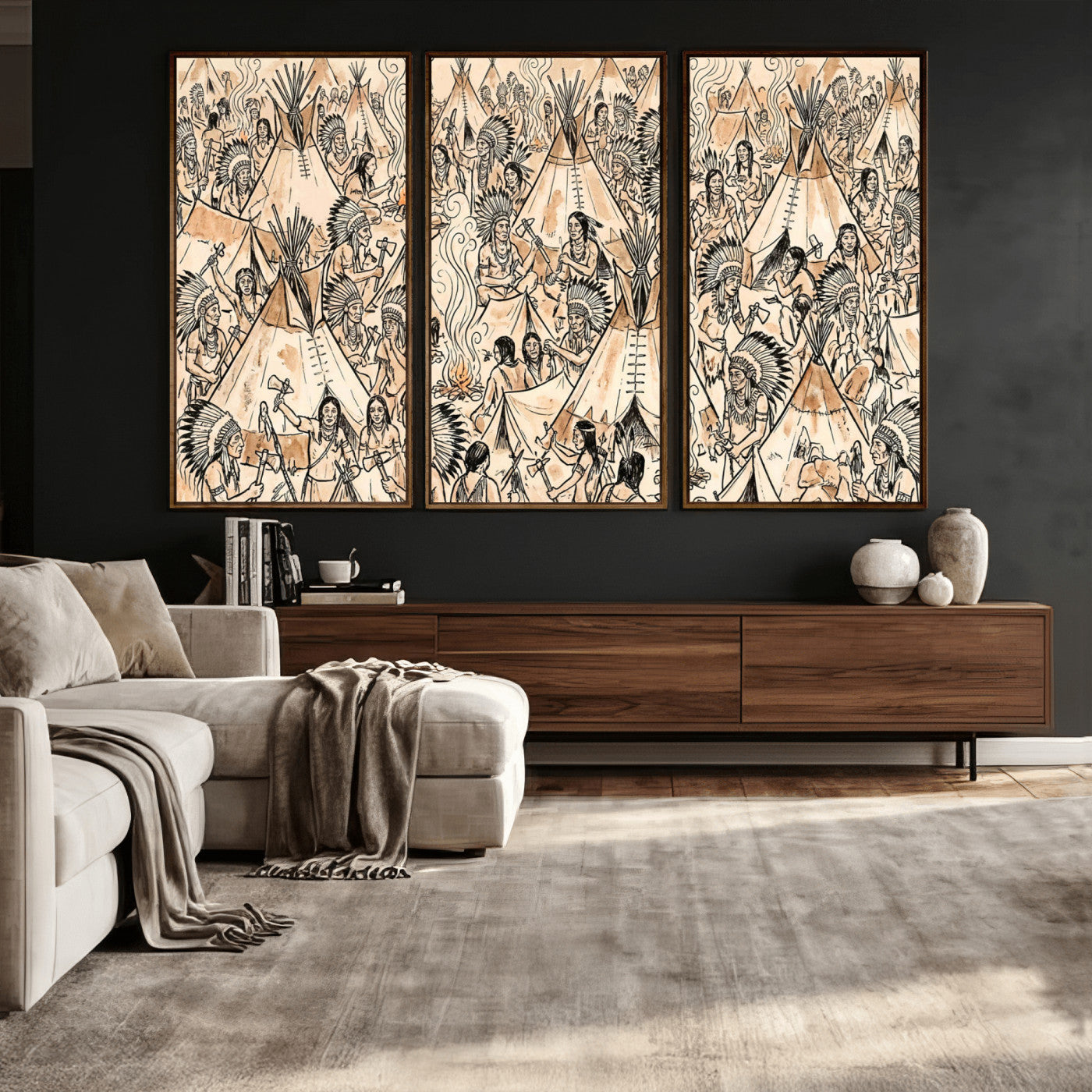 72739176-MGV-CV-36X24 - Farmhouse Animals Wall Art Canvas Print - Abstract Farm Animal Drawing Mid-Century Wall Art for Cabin Decor