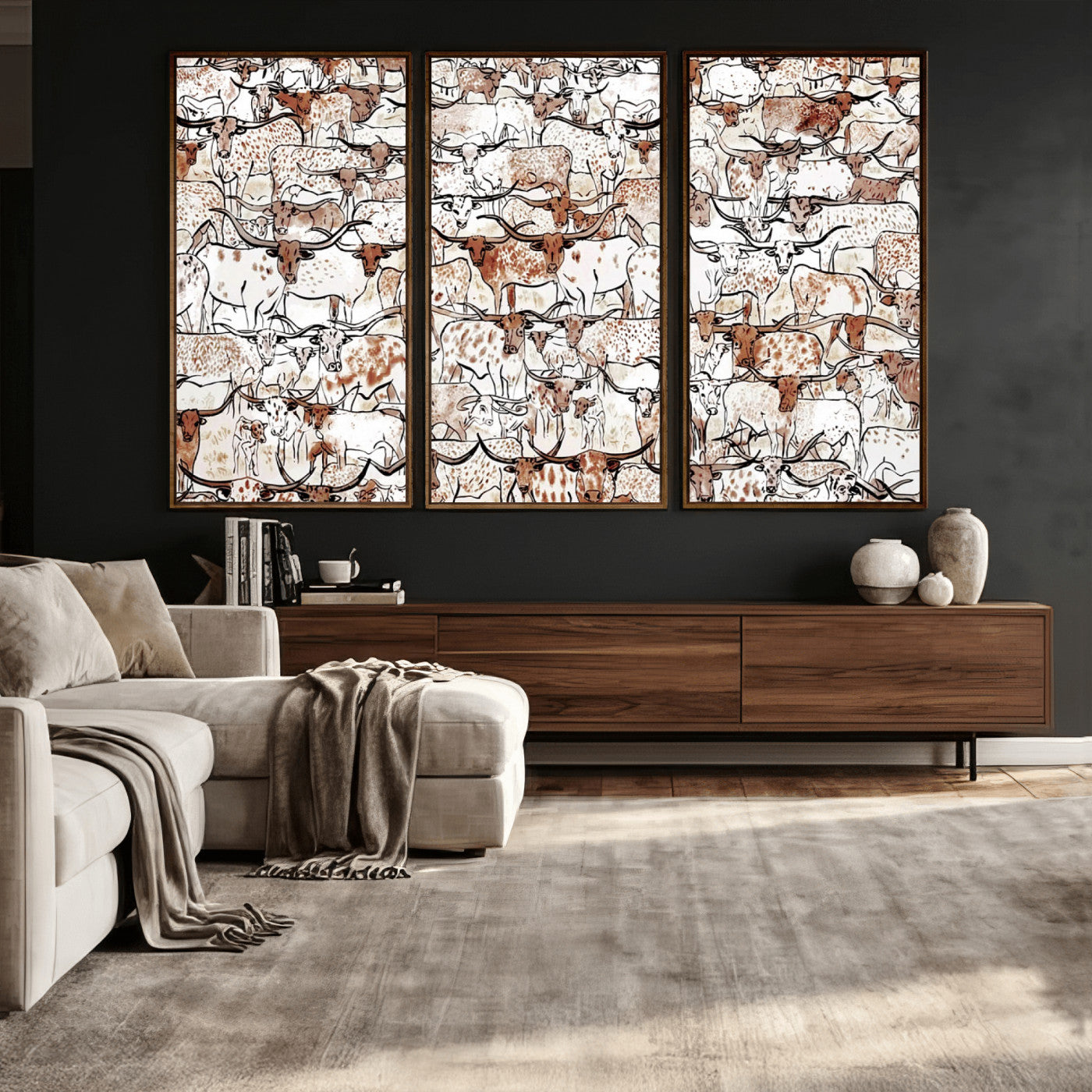 71869761-MGV-CV-36X24 - Farmhouse Animals Wall Art Canvas Print - Abstract Farm Animal Drawing Mid-Century Wall Art for Cabin Decor