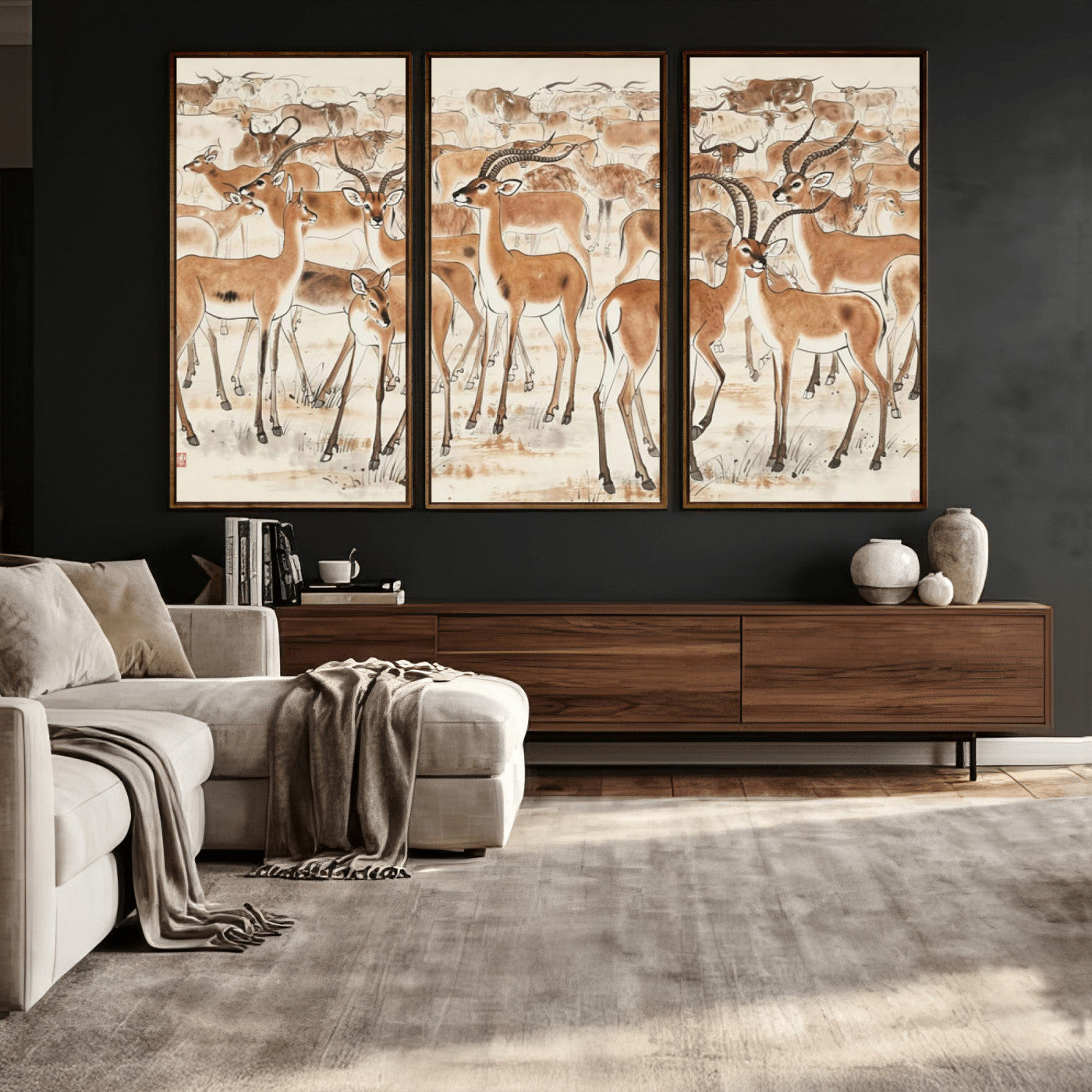 67375088-MGV-CV-36X24 - Farmhouse Animals Wall Art Canvas Print - Abstract Farm Animal Drawing Mid-Century Wall Art for Cabin Decor