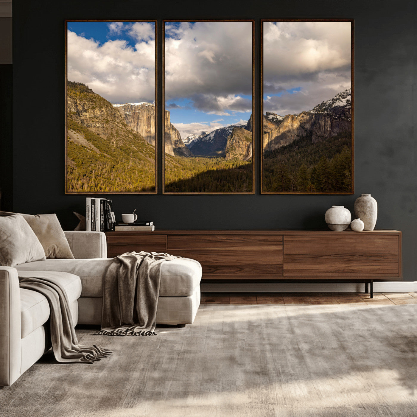 51451302-MGV-CV-36X24 - Yosemite Valley Mountain Landscape Wall Art Canvas Print, Granite Cliff Forest Valley Canvas Print, California National Park Scenic Art Printing