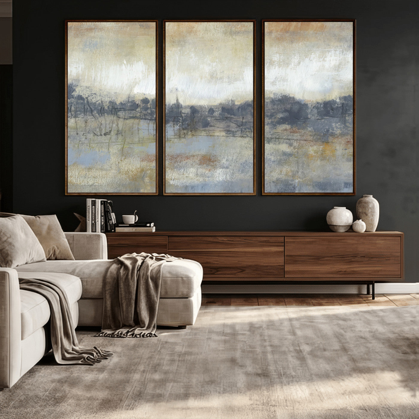 73973590-MGV-CV-36X24 - Abstract Neutral Landscape Painting Wall Art Canvas Print, Modern Minimal Texture Horizon Canvas Print, Beige Gray Contemporary Abstract Art Printing