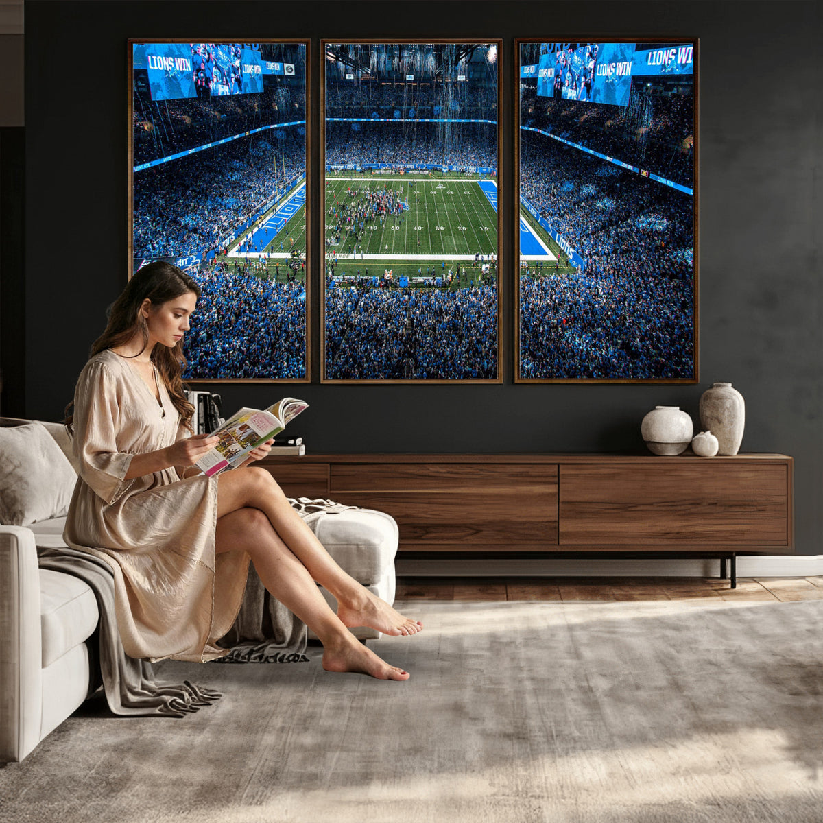 80882005-MGV-CV-36X24 - Detroit Lions Stadium Wall Art Canvas Print, Football Field Panorama