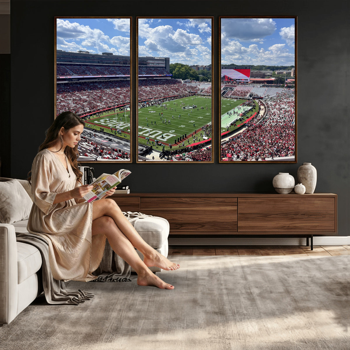 10665453-MGV-CV-36X24 - Georgia Bulldogs Stadium Wall Art Canvas Print, Sanford, Framed and Ready to Hang