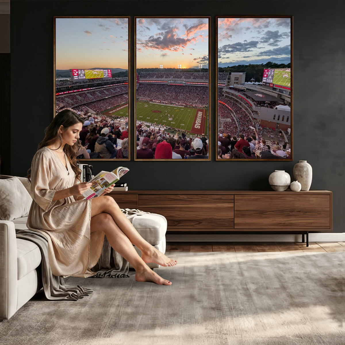 71837429-MGV-CV-36X24 - Donald W. Reynolds Razorback Stadium Wall Art Canvas Print – Arkansas Razorbacks Football Artwork for Home, Office, and Sports Room Decor