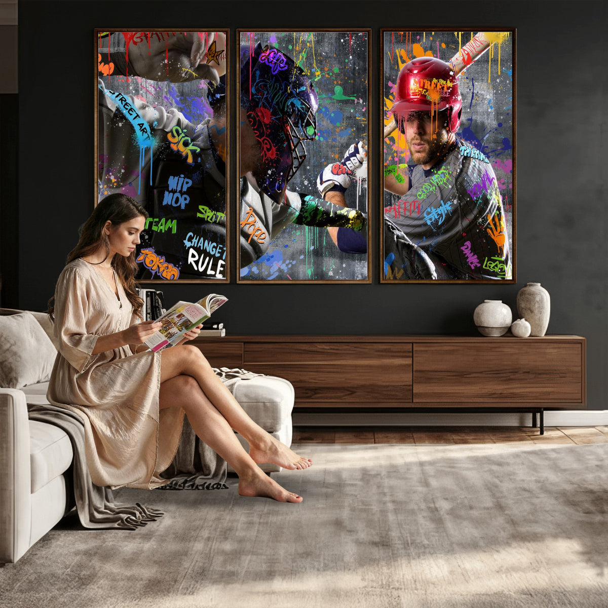 19634994-MGV-CV-36X24 - Graffiti Baseball Player Street Art Wall Art Canvas Print