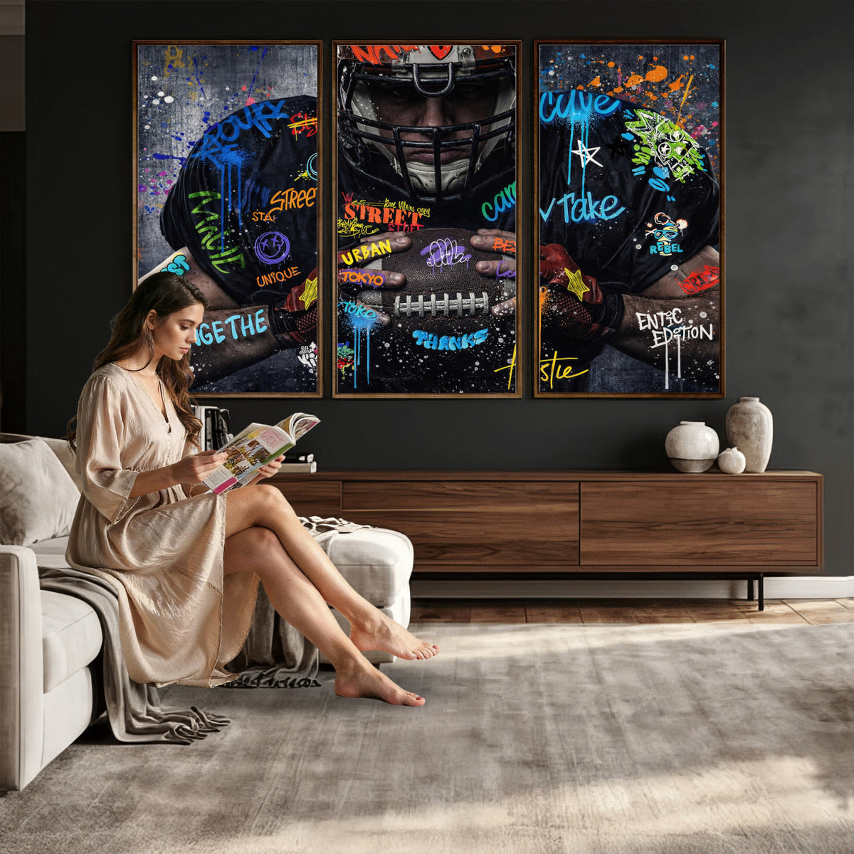 55267256-MGV-CV-36X24 - Graffiti American Football Player Street Art Wall Art Canvas Print