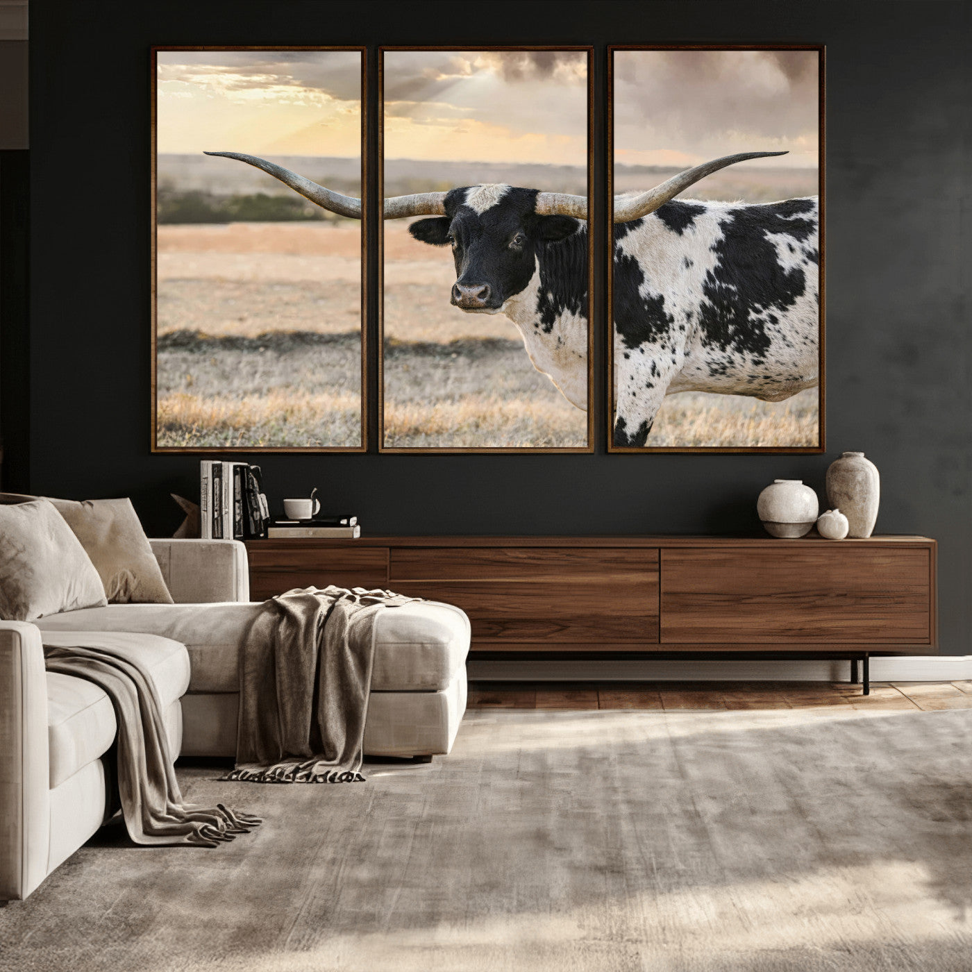 49350433-MGV-CV-36X24 - Texas Longhorn Bull Rustic Wall Art Canvas Print, Western Cattle Photography Canvas Print, Ranch Farm Animal Western Art Printing