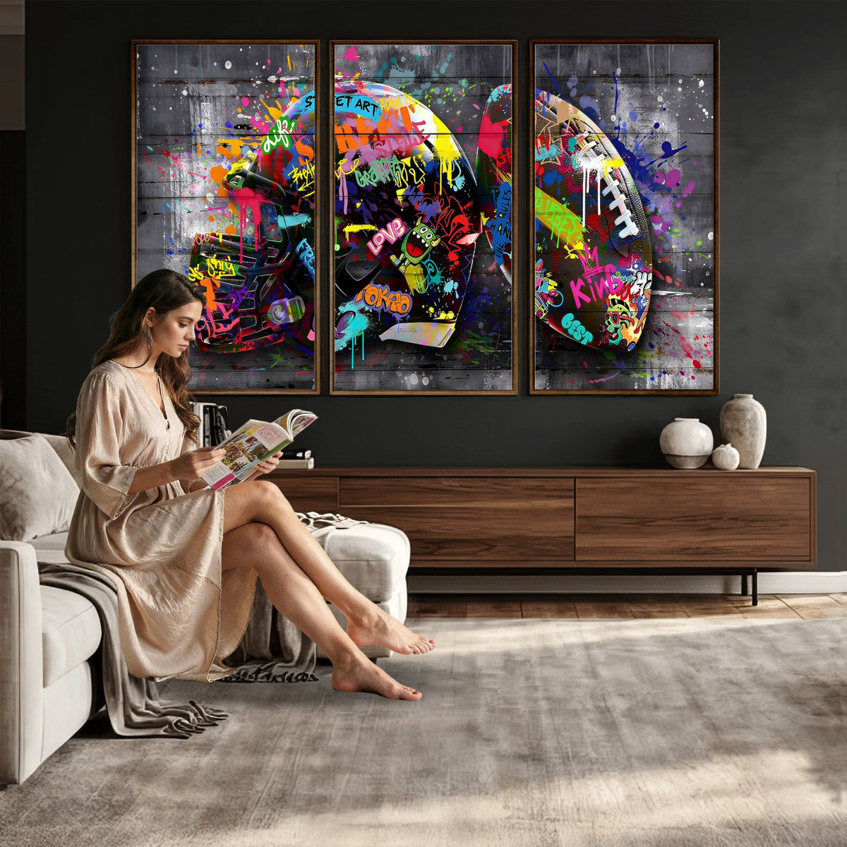 80540773-MGV-CV-36X24 - Graffiti American Football Helmet Street Art Wall Art Canvas Print