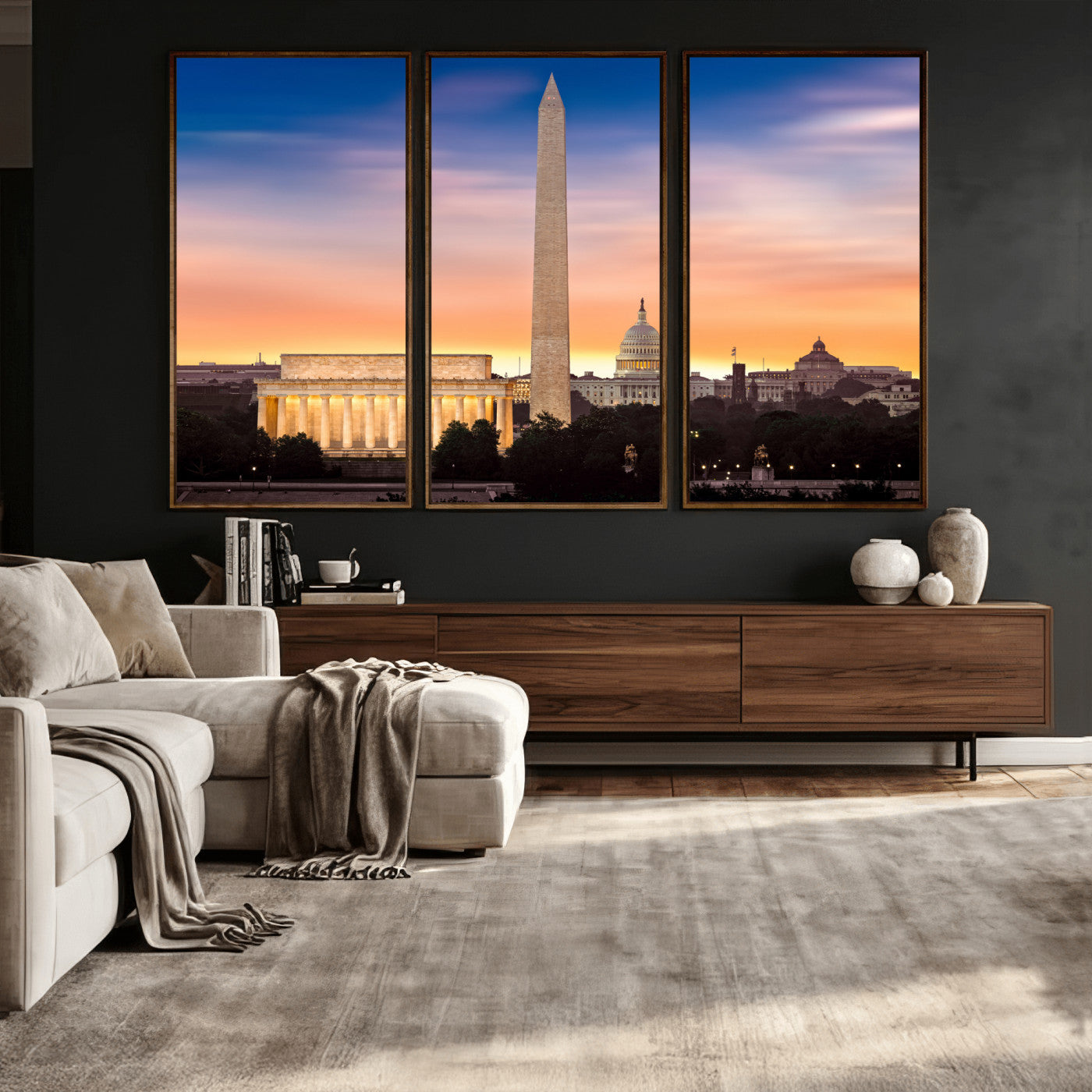 72704063-MGV-CV-36X24 - Washington DC Skyline Wall Art Canvas Print – Lincoln Memorial, Washington Monument & Capitol Artwork Print