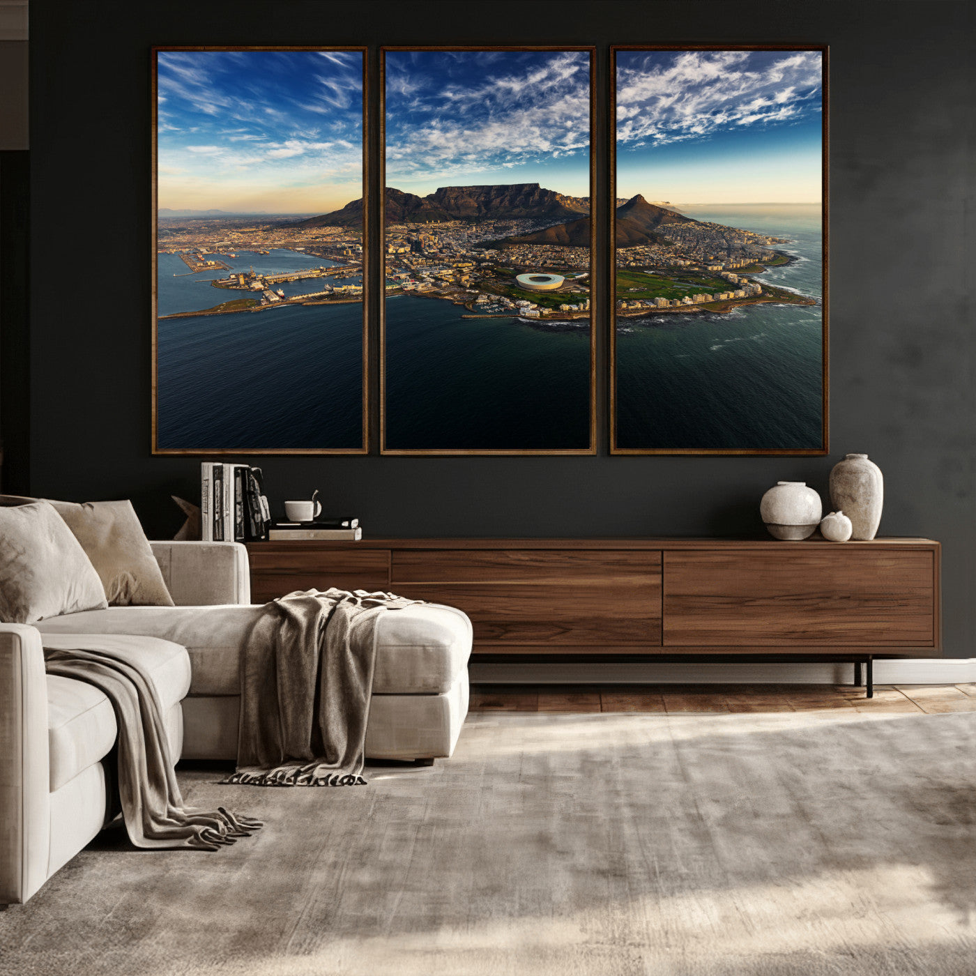 14654591-MGV-CV-36X24 - Cape Town Skyline Wall Art Canvas Print – Table Mountain Coastal Cityscape Artwork for Modern Office Decor